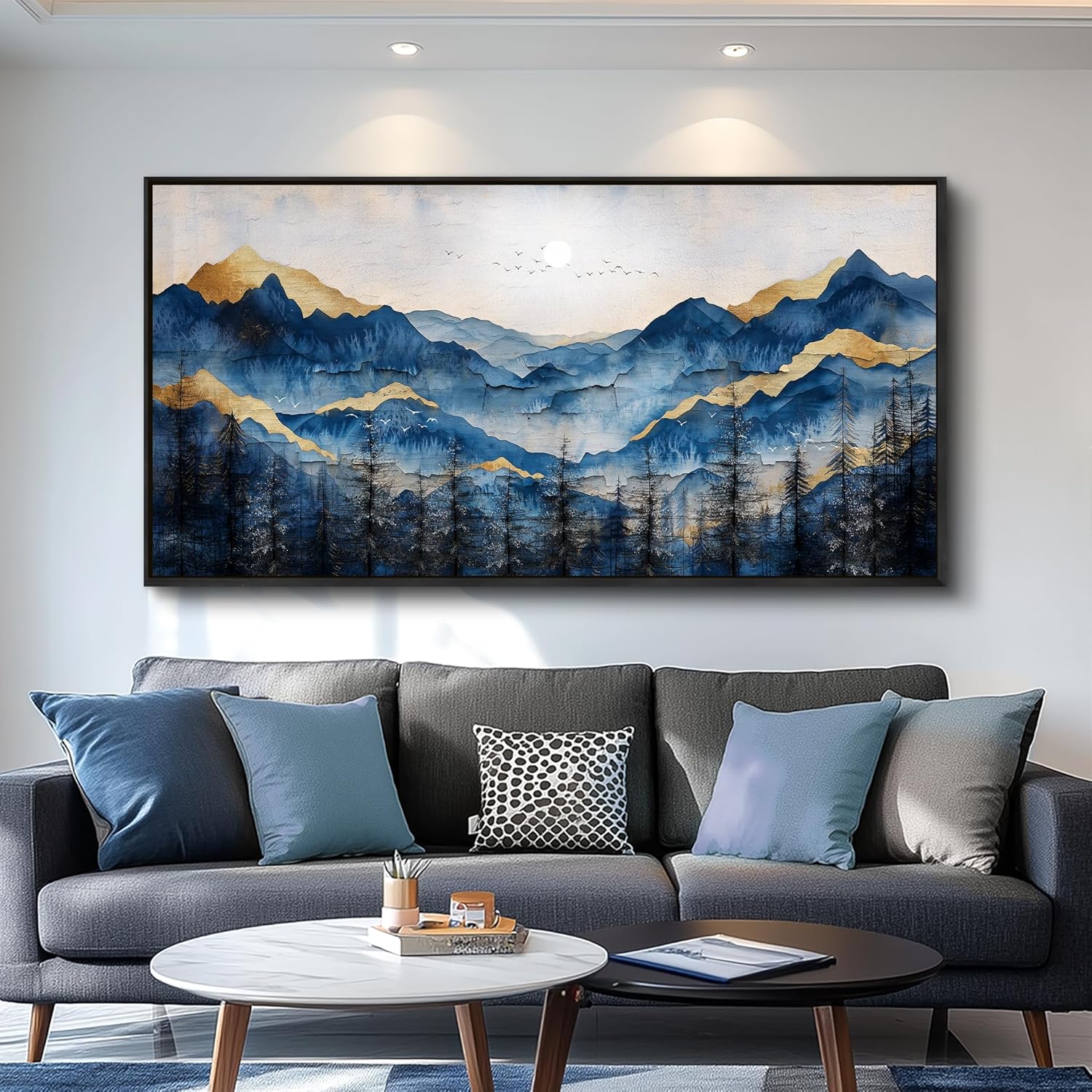 FUHAIHUA Black Framed Canvas Wall Art For Living Room Wall Decor For Bedroom Office Wall Decoration Mountain Painting Abstract Pictures Artwork Room Aesthetic Home Decor 20x40 In - Image 2