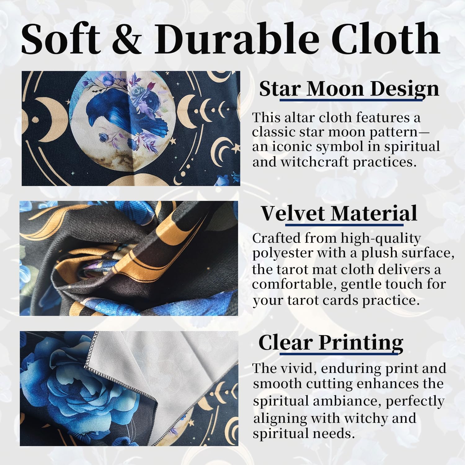 Altar Cloth Moon Star Printed Tarot Cloth Witchy Tablecloth for Reading,Divination Magic Spiritual Rituals (29.5X29.5in) - Image 3