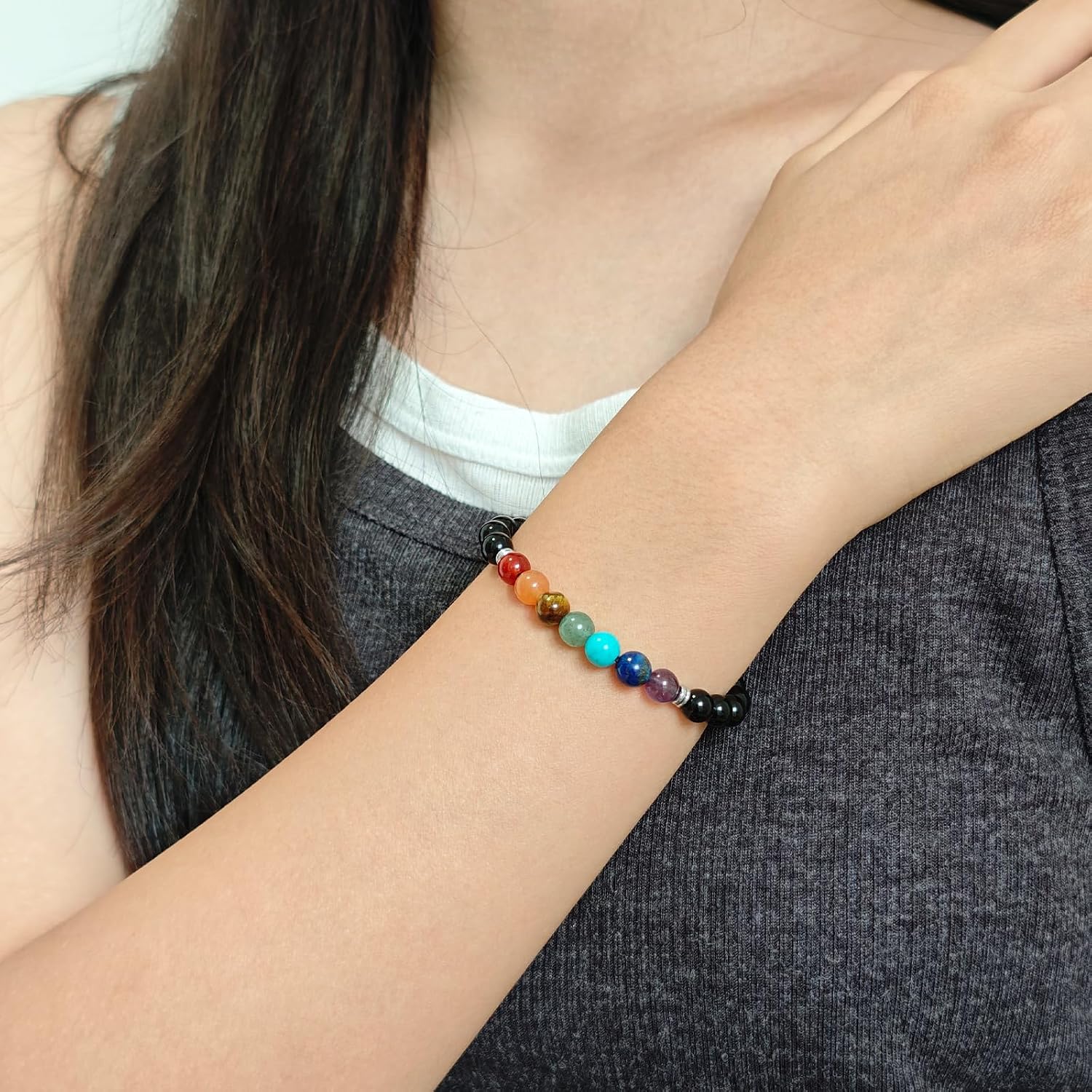 Natural Healing Gemstone Bracelet Handmade Yoga Stretch Elastic Bracelet Stress Relief Crystal Jewelry for Men and Women - Image 2