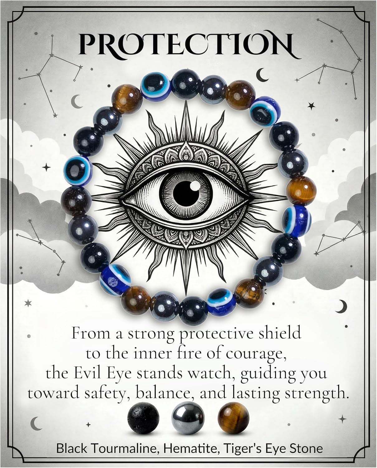 Bivei Protection Crystal Healing Bracelet | 8MM Strength Bracelet Spiritual Stretch Beaded Jewelry for Women Men Gift
