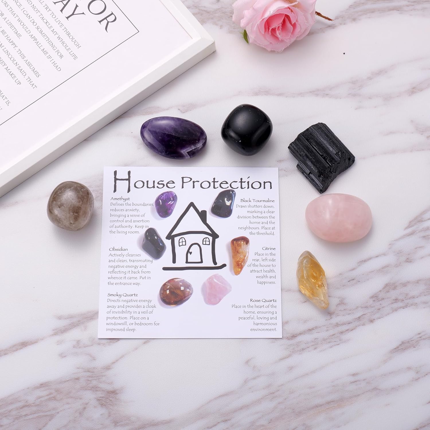 House Protection Crystal Set – Home Protection Crystals for Negative Energy Removal, EMF Cleansing & Spiritual Blessing – New Home Gift, Housewarming Kit, Healing Stones - Image 3