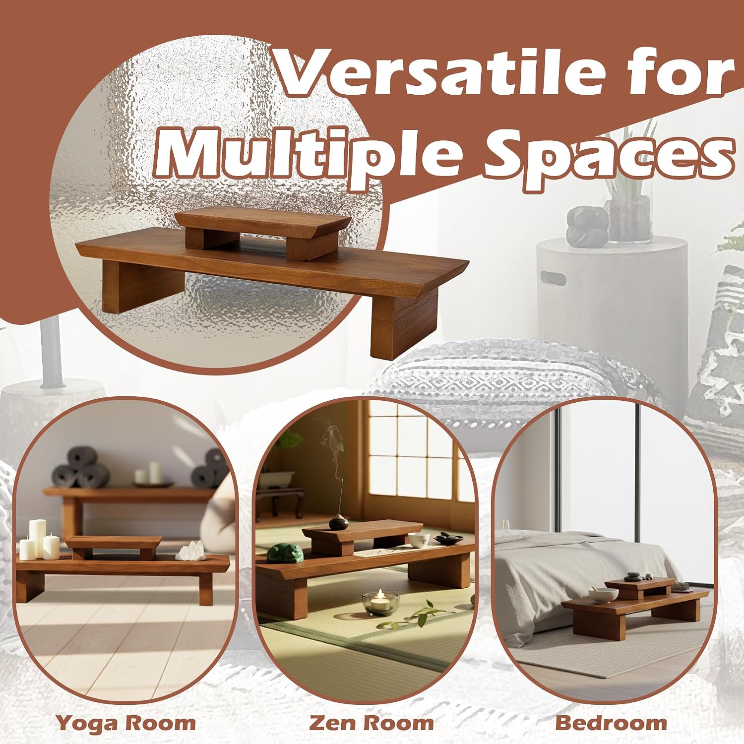 Meditation Altar Table Solid Wood, Wooden Puja Table for Relaxation and Prayer, Low Meditation Tables, Japanese Floor Table, Small Coffee & Tea Table for Home, Office, Studio - Image 6