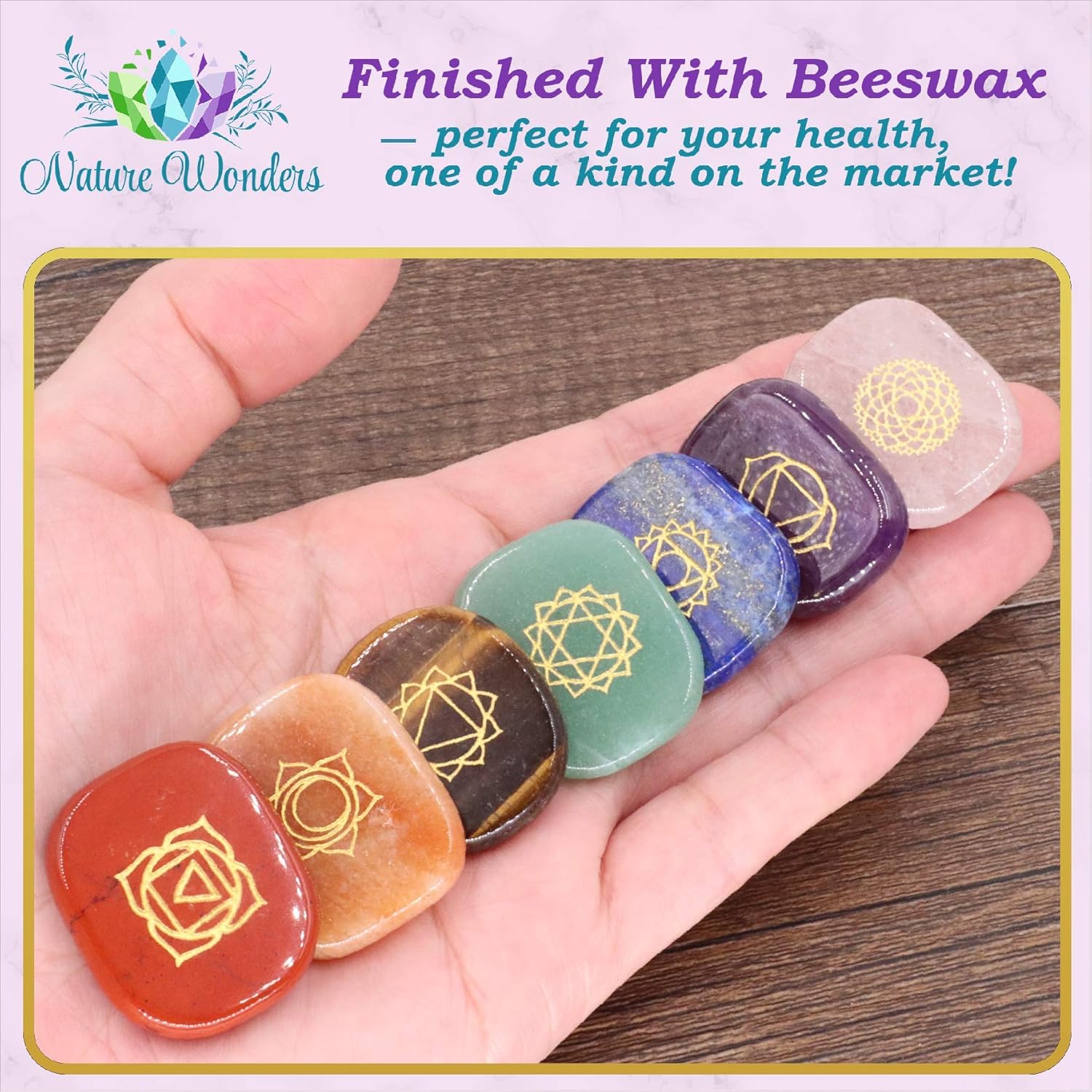 NatureWonders All Natural Chakra Stone Set with Information Brochure & Travel Pouch - Healing Crystals, Polished Palm Stone, Meditation, Reiki, Energy - Image 8