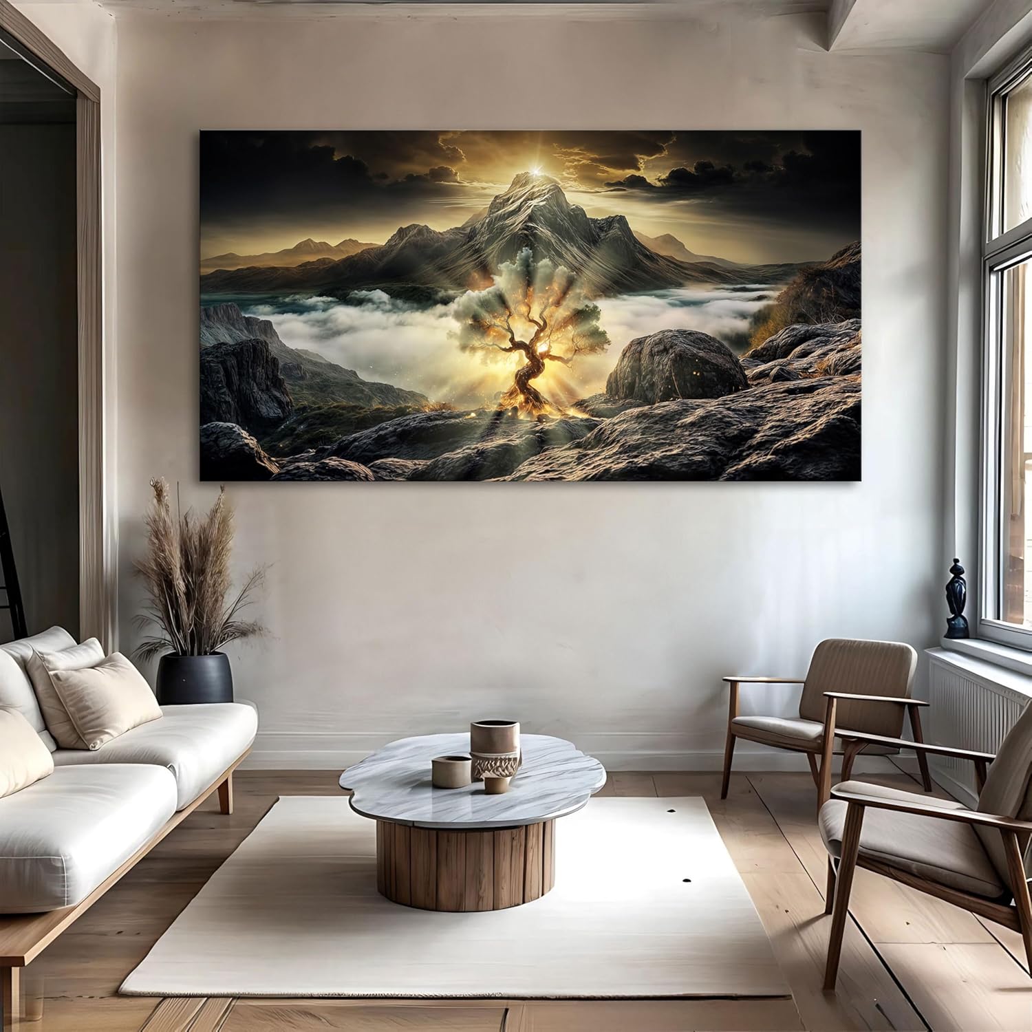 TAILORED CANVASES Burning Bush Faith Wall Art, Glowing Tree of Life Canvas – Mystical Fantasy Mountain Landscape Prints, Surreal Nature-Inspired Spiritual Wall Decor for Living Room or Bedroom 48x24 - Image 2