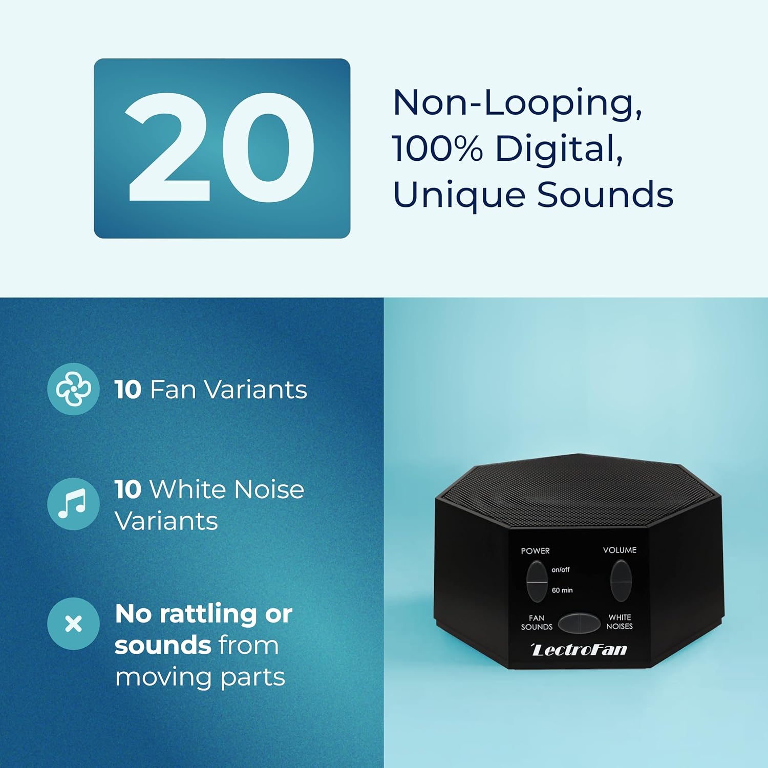 Adaptive Sound Technologies LectroFan Classic - Soothing Sound Machine for Sleep - Built-in Sleep Timer - Compact Design - Non-Looping Sounds - Speech Privacy - Black - Image 3