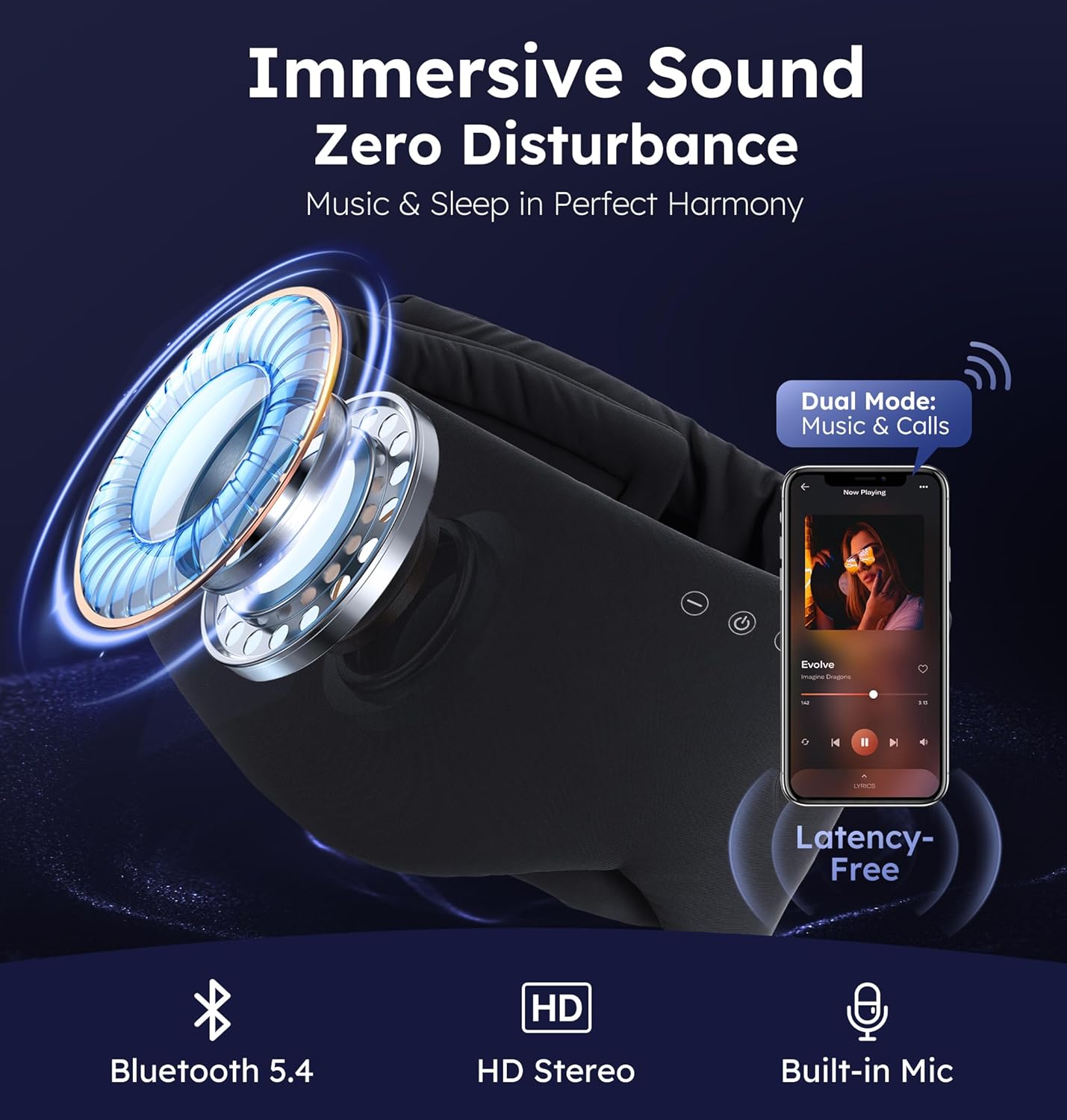 Luxury Bluetooth 5.4 Sleep Mask for Adults - Ice Fiber Cooling & HD Sound, 100% Light Blocking Adjustable Eye Cover for Travel & Side Sleepers - Soft Sleep Headphones with 10H Playtime - Image 3