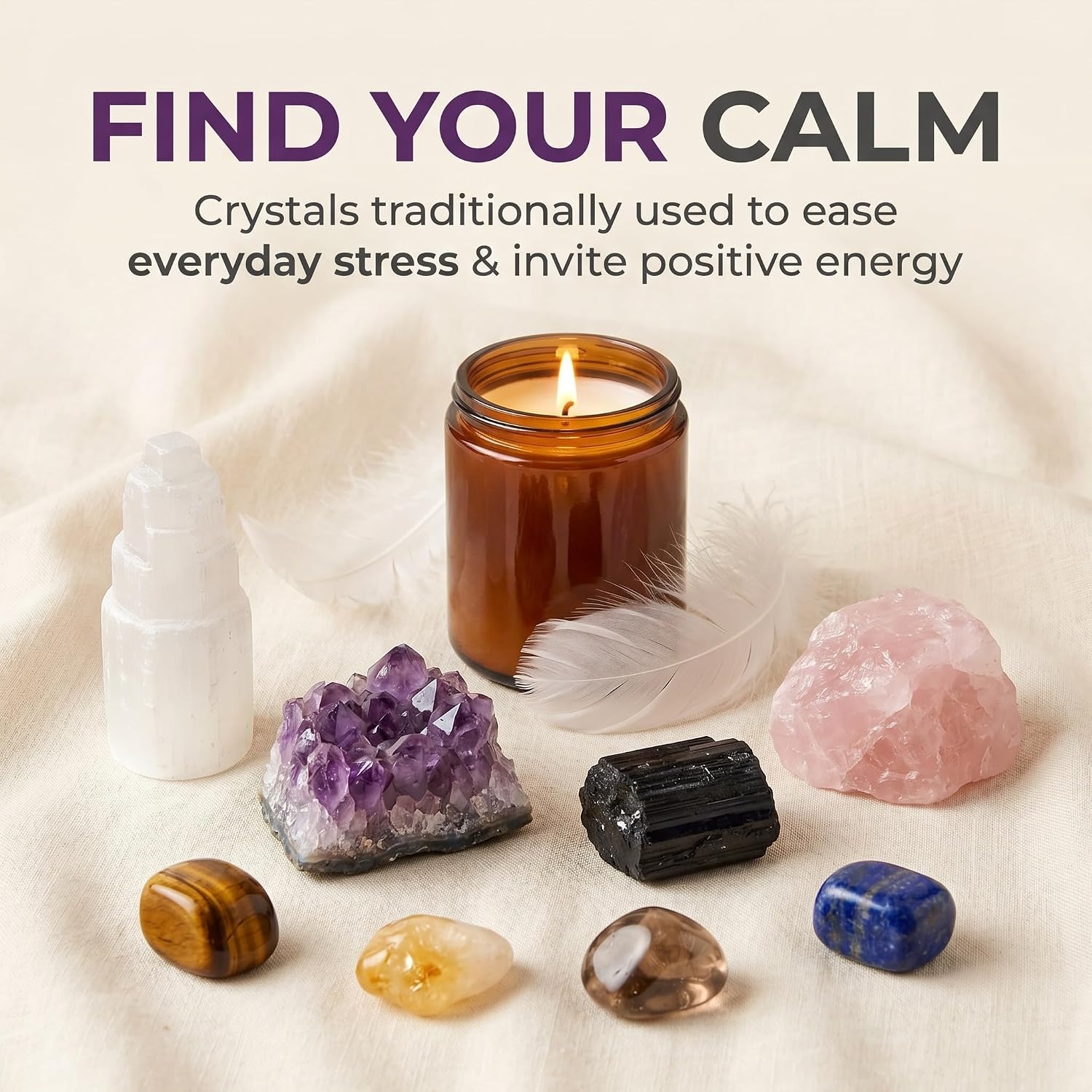 AtPerry's Healing Crystals Set - 8 Real Chakra Crystals & Stones for Stress & Anxiety Relief, Gift Box + Crystal Meaning Card, Selenite Amethyst Rose Quartz Black Tourmaline - Gift for Women - Image 5