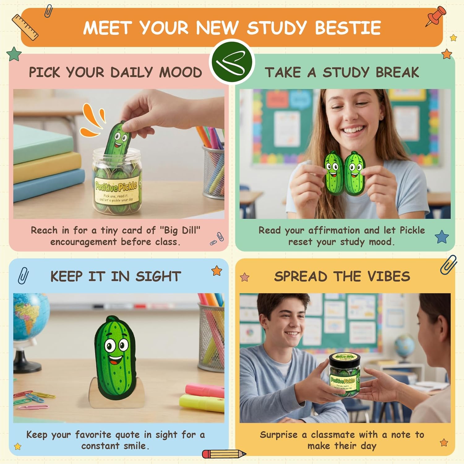 Stofinity 60 Positive Pickle Affirmation Cards Jar - Encouragement, Positivity & Emotional Support Gift for Teen Girls Trendy Stuff, Back to School Teacher Gifts, Women, Daughters, Sisters & Friends - Image 4