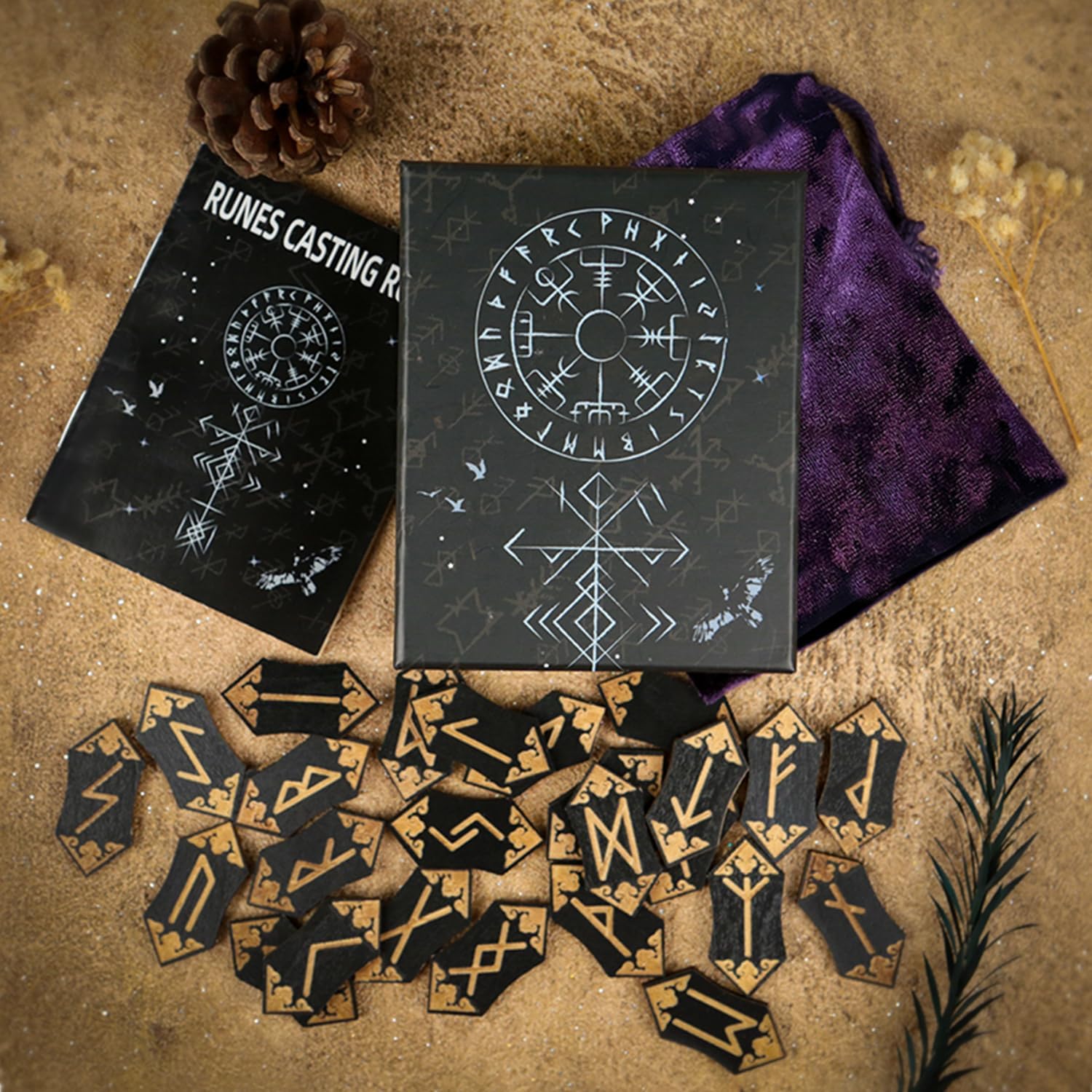 Runes Set, 25Pcs Wooden Viking Rune Stone Set with Guide Book, Velvet Bag, Norse Runas for Beginners,Witchcraft/Divination/Meditation/Spiritual - Image 2