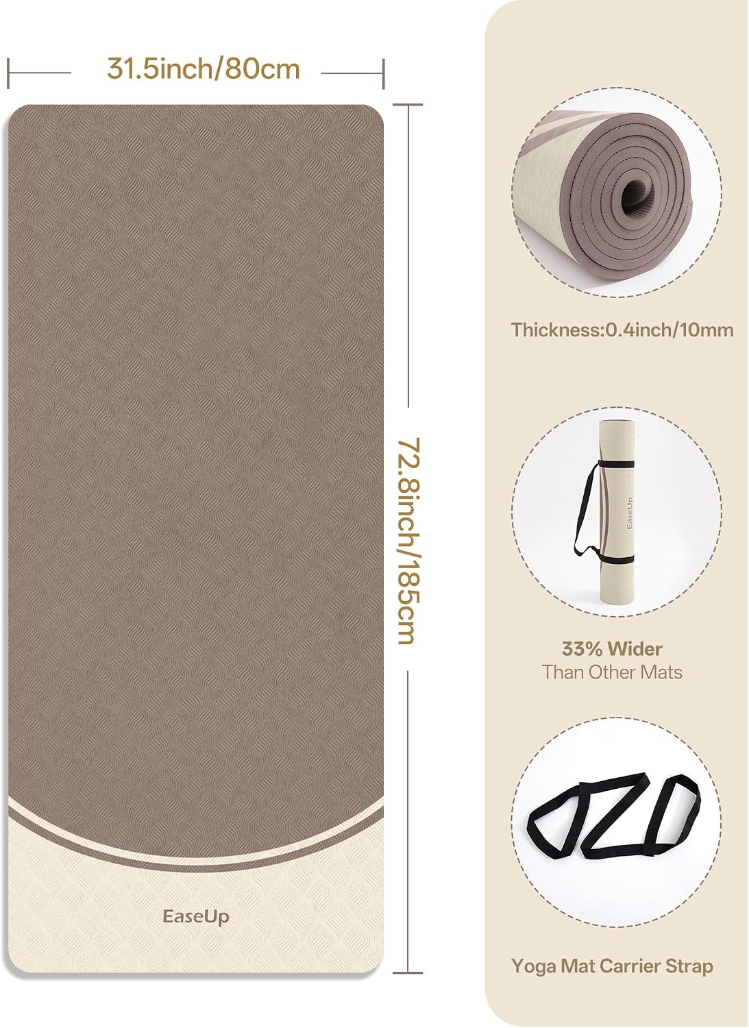 EaseUp Extra Thick Yoga Mat -2/5 inch (10MM), 72.8x31.5" Extra Long-Wide, Professional TPE Non-slip yoga mats for Yoga,Exercise, Workout,Pilates and Fitness, with strap - Image 2