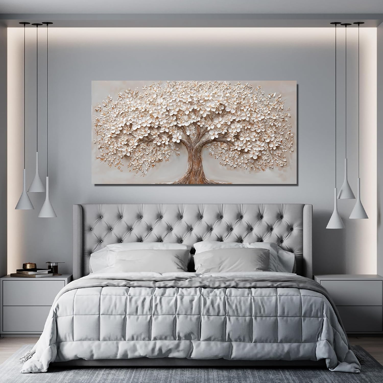 Canvas Wall Art Decor Prints Modern Botanical Wall Art Pictures for Living Room Canvas Art Wall Decor Tree of Life Wall Art Decor White Flower Wall Art Prints Artwork for Walls Bedroom Office Decor 20" X 40" - Image 6