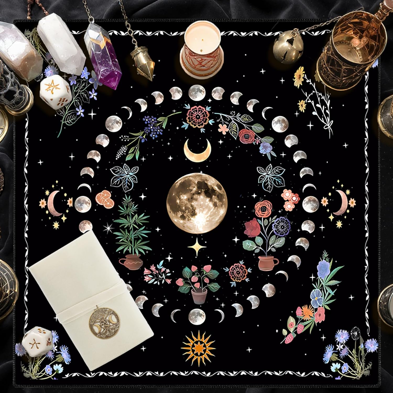 Knana Altar Cloth Velvet Tarot Cloth with Sun Moon Pattern Tarot Mat - Includes Tarot Card Bag - Image 4