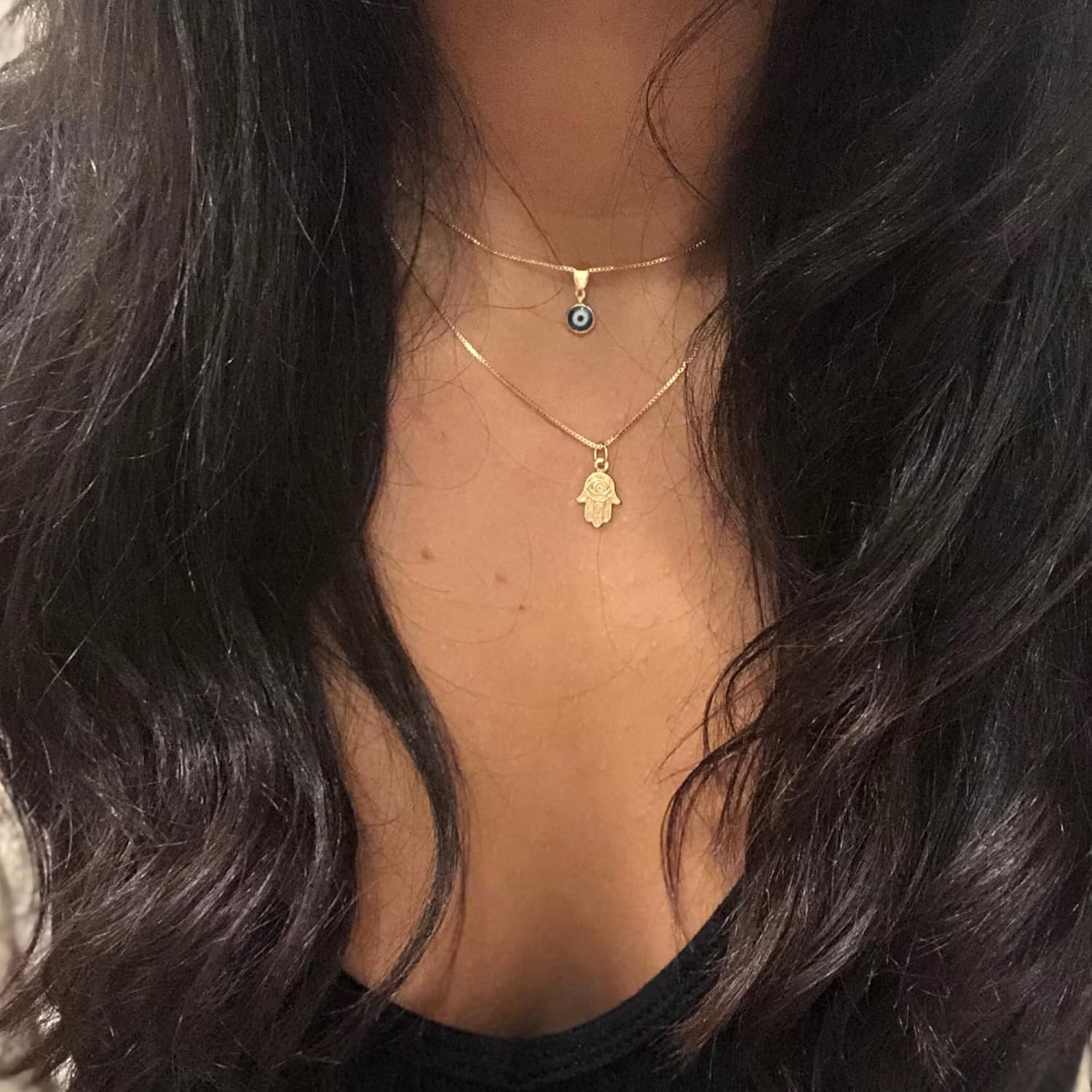 Evil Eye Necklace for Women 14K Gold Plated Delicate Necklaces Blue White CZ Diamond Pendant Necklace Cute Boho Tiny Evil Eye Lucky Protection Jewelry Gift for Women - Image 5
