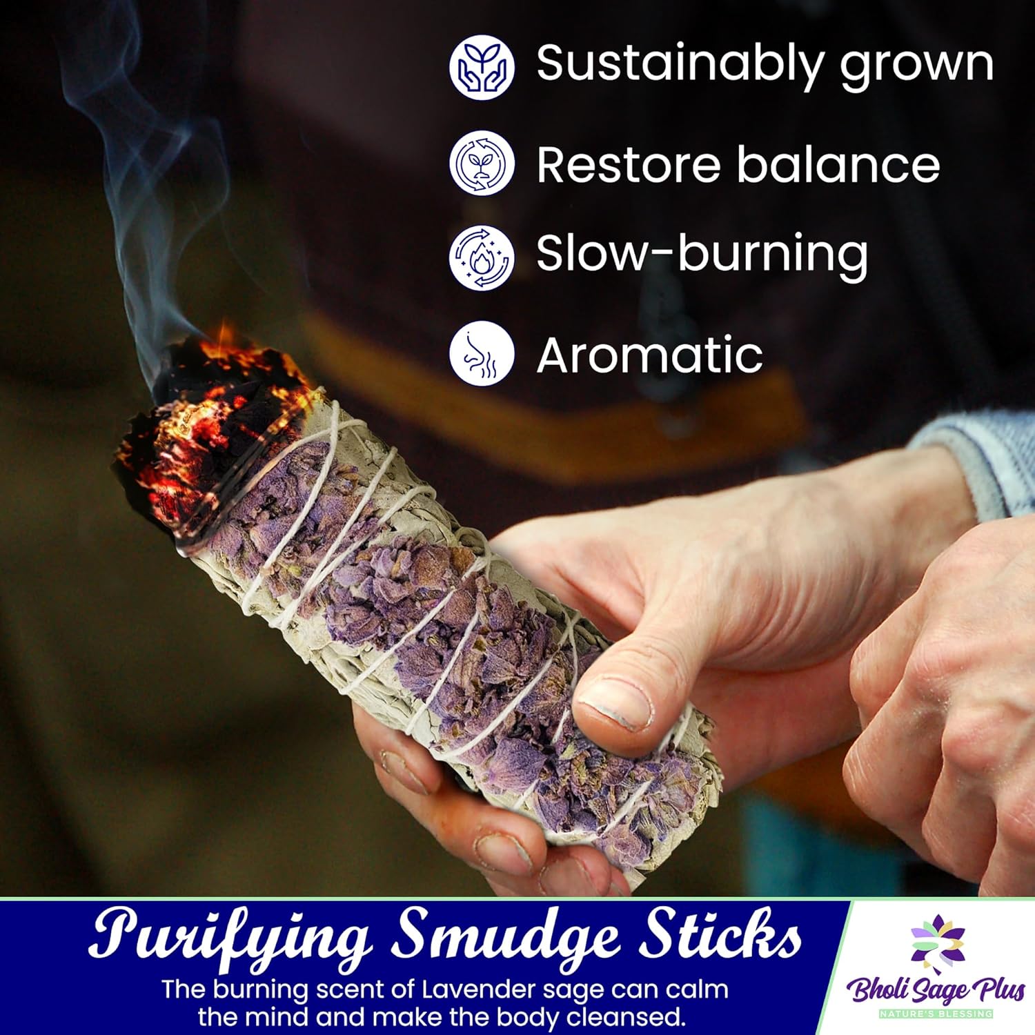 Lavender with White Sage - Bholi Sage Plus Sage Incense Sticks for Cleansing Negative Energy, Sage Sticks for House Cleansing - Lavender with White Sage Smudge Sticks Pack of 4 - Image 4