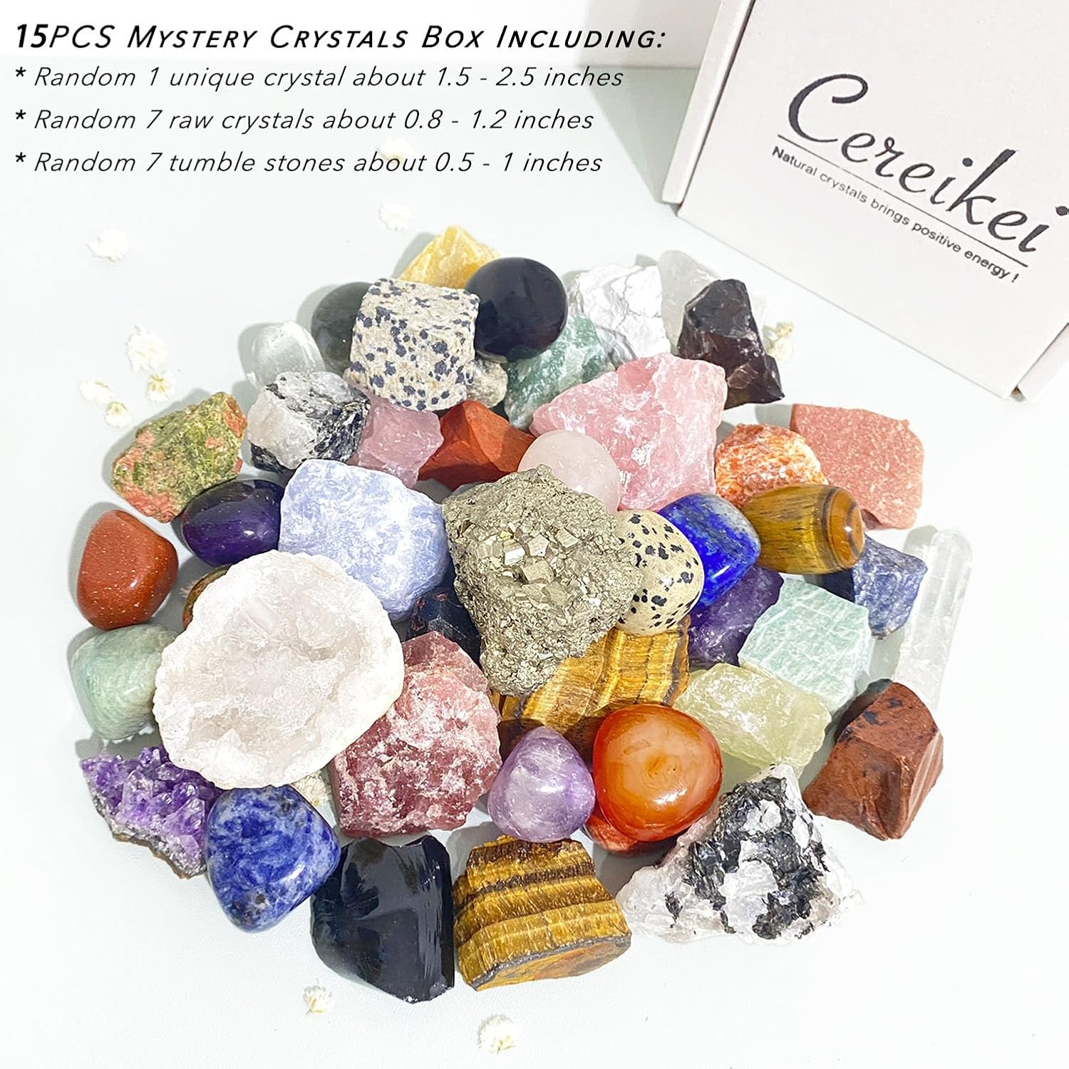 15 Pcs Mystery Crystals and Healing Stones, Natural Healing Crystals Surprise Gift Set for Meditation, Reiki, Home Decor - Image 2