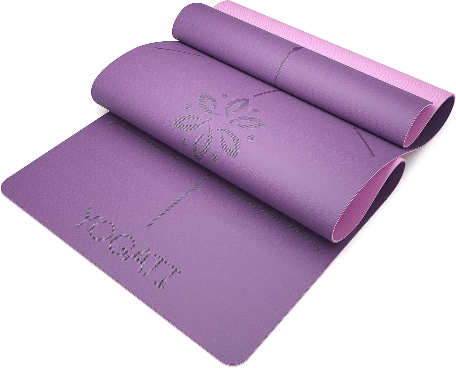 YOGATI® Yoga Mat with Strap with Alignment Lines. Home Workout Mat for Women, Men and Kids. Thick Non Slip Yoga Mat for Pilates and Fitness. Brown, Pink and Purple Yoga Mats - Image 7