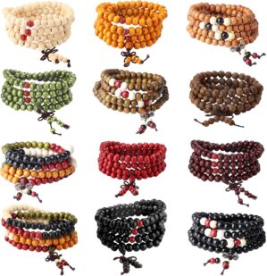 LOYALLOOK 12Pcs 108 Mala Bead Brace...