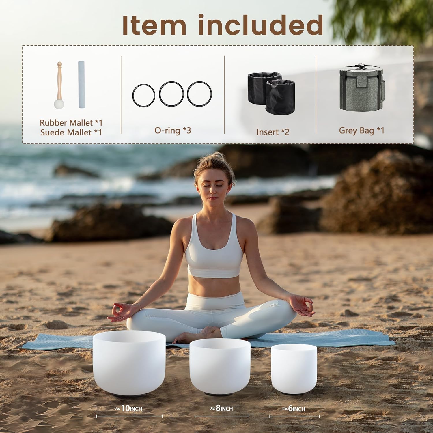 CVNC 440HZ Frosted Quartz Crystal Singing Bowl 6" A Note 8" F Note and 10" C Note Chakra Set of 3 with Carry Case Bag for Sound Healing Meditation - Image 6