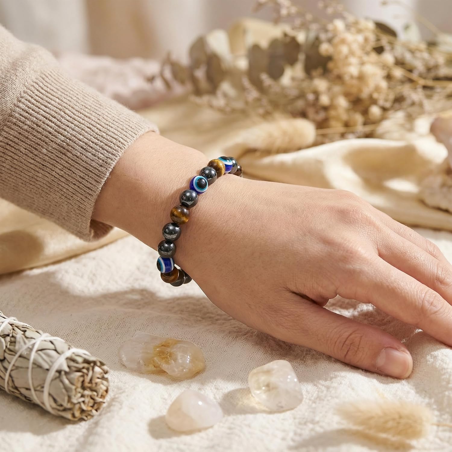 Bivei Protection Crystal Healing Bracelet | 8MM Strength Bracelet Spiritual Stretch Beaded Jewelry for Women Men Gift - Image 4