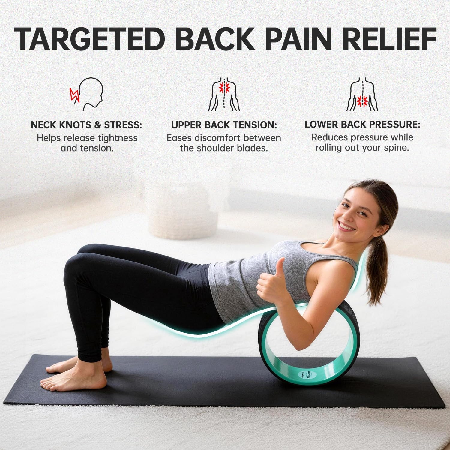 GymCope Back Wheel Foam Roller – Targeted Back & Neck Relief, Lumbar Spine Stretcher, Spinal Decompression Stretcher, Massage Roller with Density Foam for Physical Therapy, Supports 500lbs - Image 3