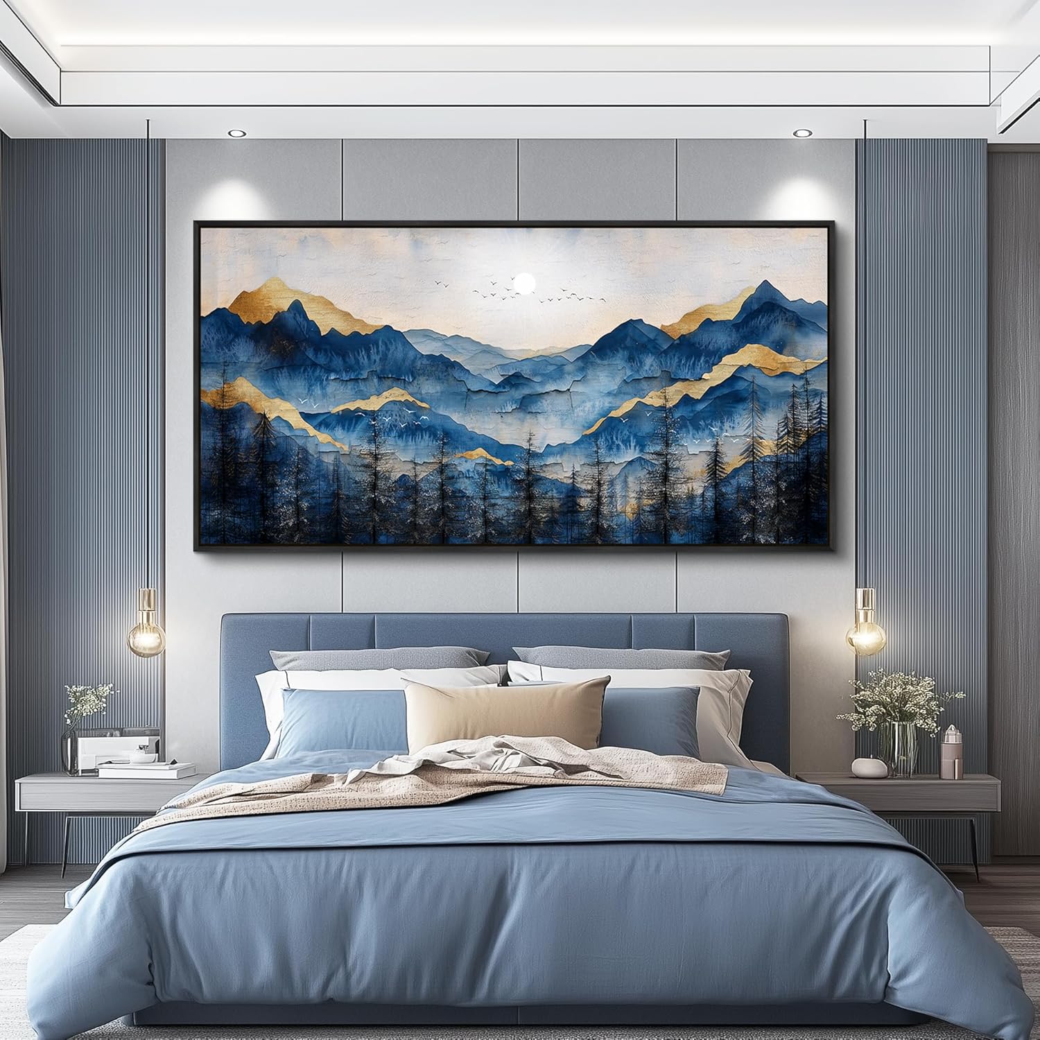 FUHAIHUA Black Framed Canvas Wall Art For Living Room Wall Decor For Bedroom Office Wall Decoration Mountain Painting Abstract Pictures Artwork Room Aesthetic Home Decor 20x40 In - Image 3