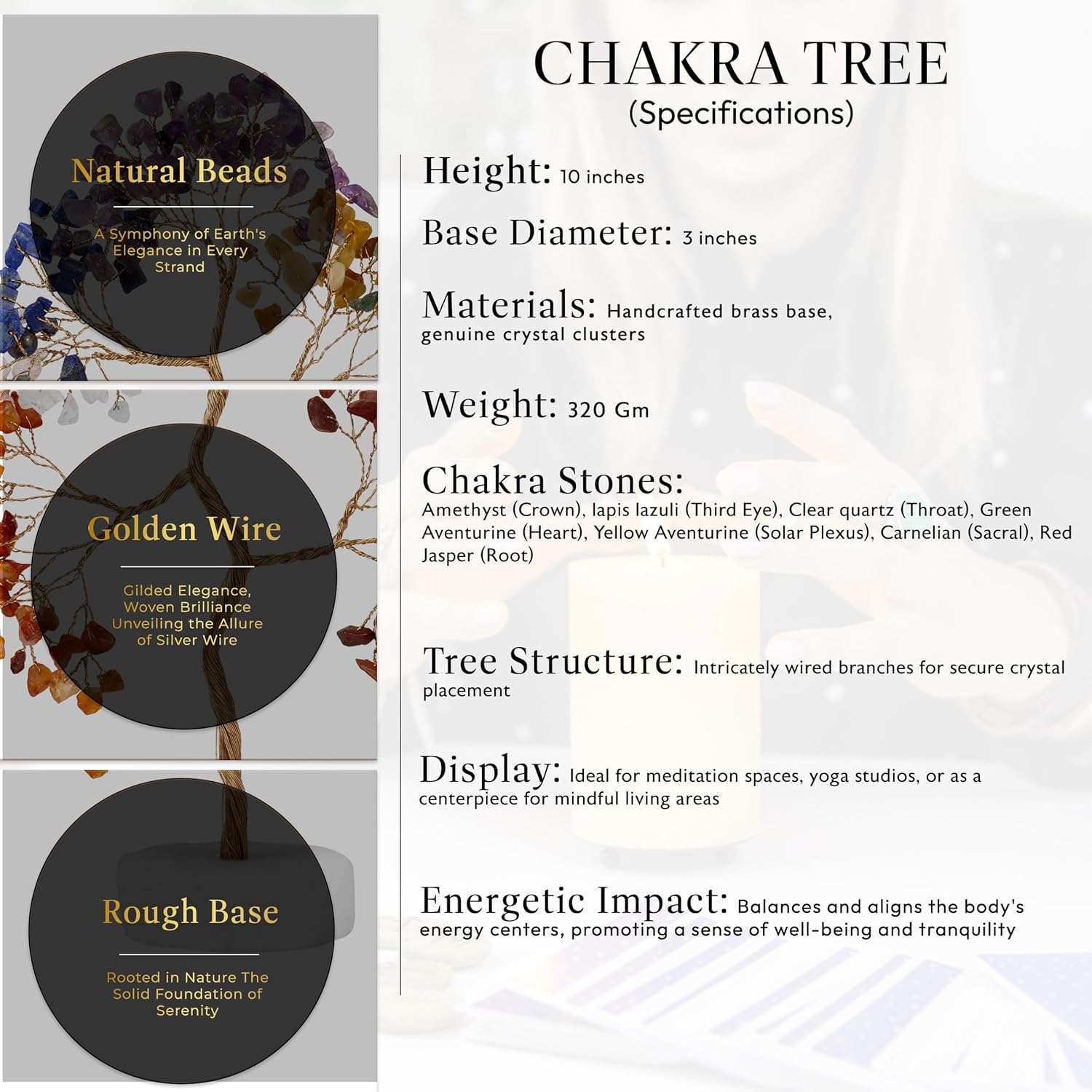 YATSKIA 7 Chakra Tree of Life Crystal Tree, Healing Crystals Gifts for Women, Chakra Stones Home Office Decor, Gemstone Tree Bedroom Decor, Healing Gifts (Size - 10 Inch) - Image 5