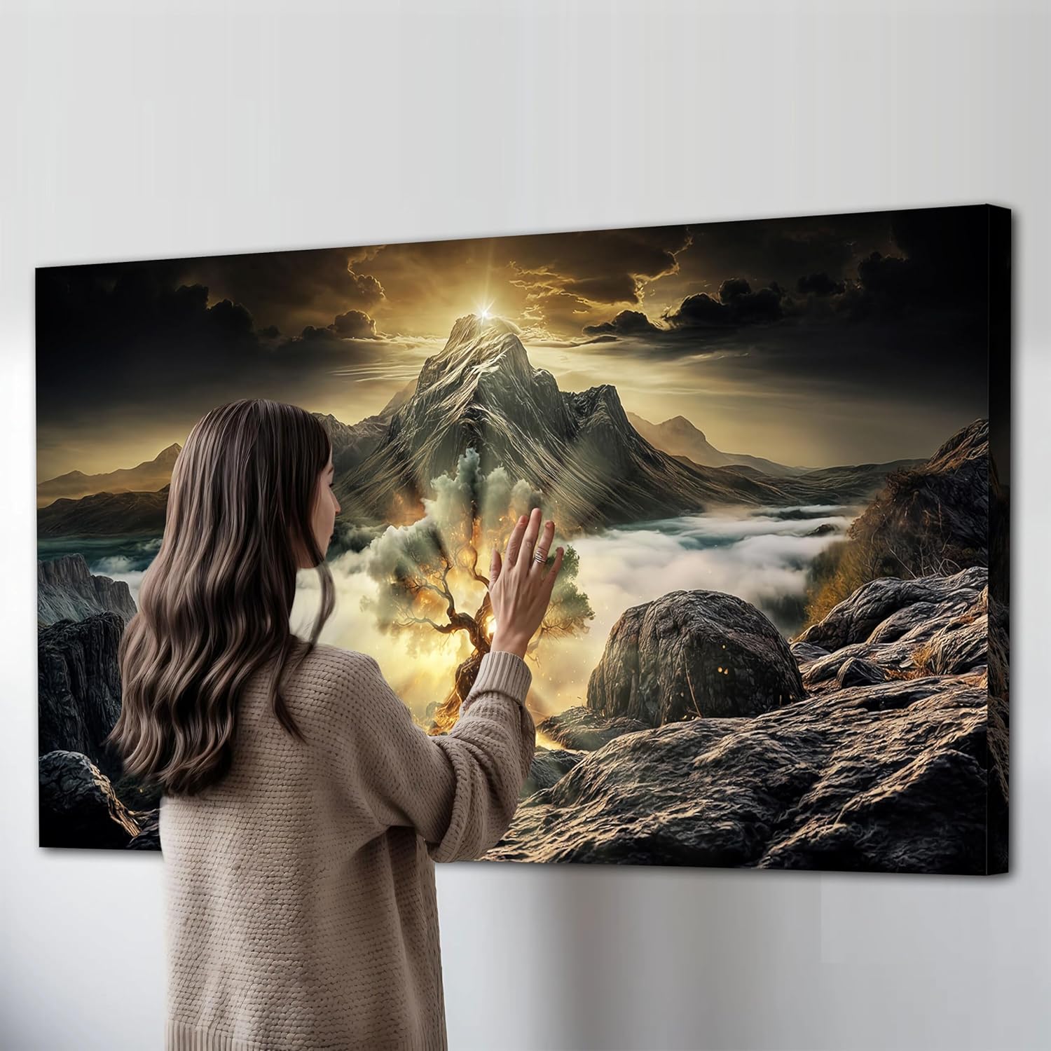 TAILORED CANVASES Burning Bush Faith Wall Art, Glowing Tree of Life Canvas – Mystical Fantasy Mountain Landscape Prints, Surreal Nature-Inspired Spiritual Wall Decor for Living Room or Bedroom 48x24 - Image 6