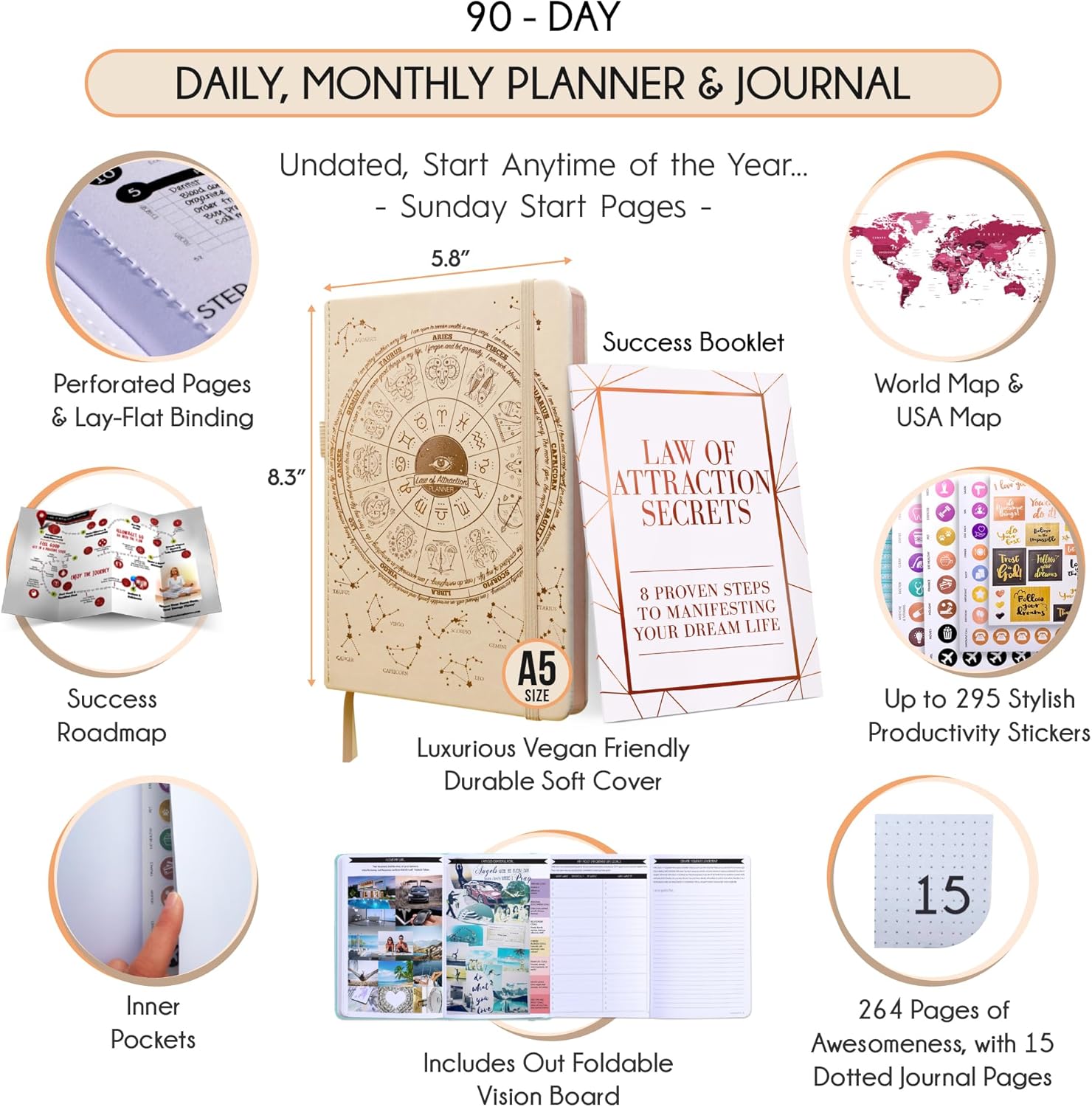 Freedom Mastery Daily Journal of Gratitude, Productivity & Habit Tracker | Undated 90-Day Planner with Daily Reflection, Mindfulness, Positivity, Vision Board & Stickers, Gratitude Journal for Women - Image 2