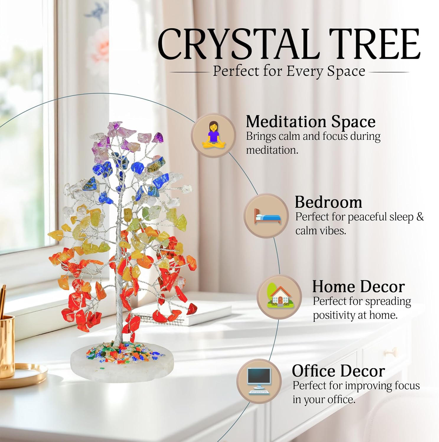 YATSKIA 7 Chakra Tree of Life Crystal Tree | Birthday Gifts for Women | Healing Crystals Gemstone Tree | Crystal Gifts for Mom | Home Office Decor | Handcrafted Unique Gifts - Image 4