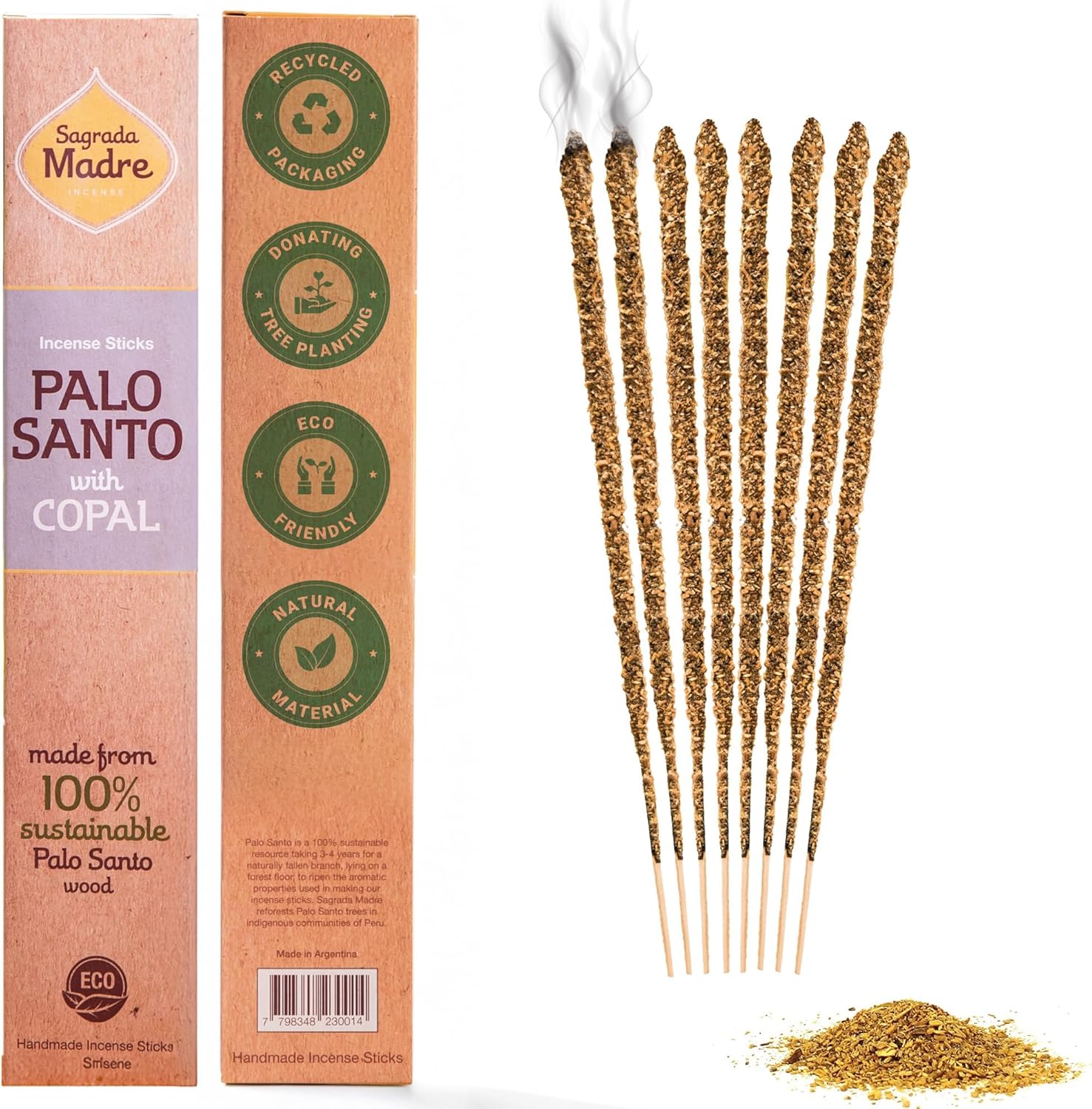 Sagrada Madre 8pcs Wildly Harvested Thick Palo Santo Incense Sticks (Copal), 9” Long - Non-Toxic, Aromatic Incense Sticks (1hr Burning Time) to Heal & Calm Your Body and Environment-Pack x 3