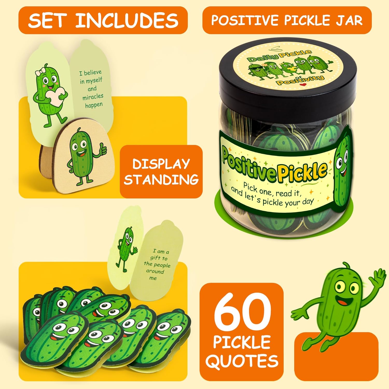 Stofinity 60 Positive Pickle Affirmation Cards Jar - Encouragement, Positivity & Emotional Support Gift for Teen Girls Trendy Stuff, Back to School Teacher Gifts, Women, Daughters, Sisters & Friends - Image 2