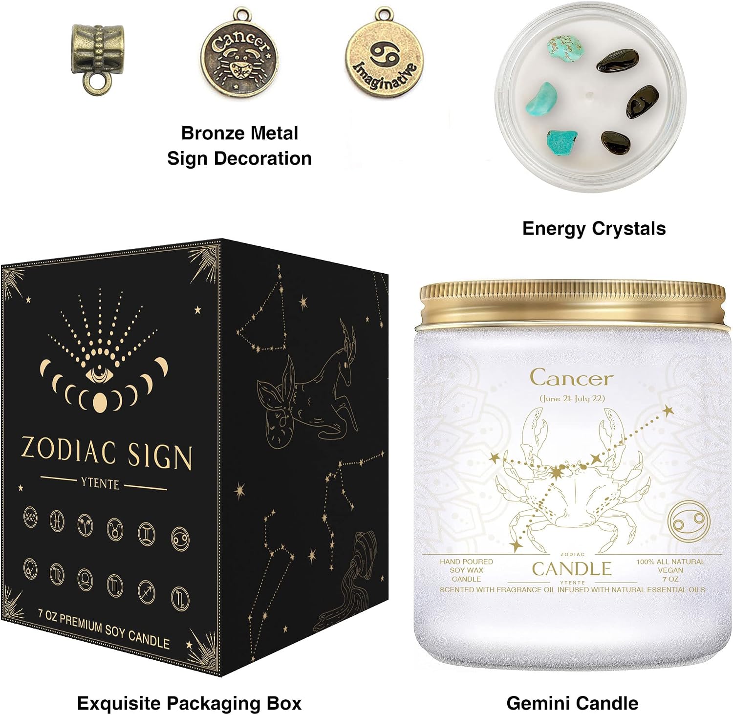 Cancer Candles - Zodiac Sign June-July Birthday Gifts - Scented Crystal Candles - Image 3