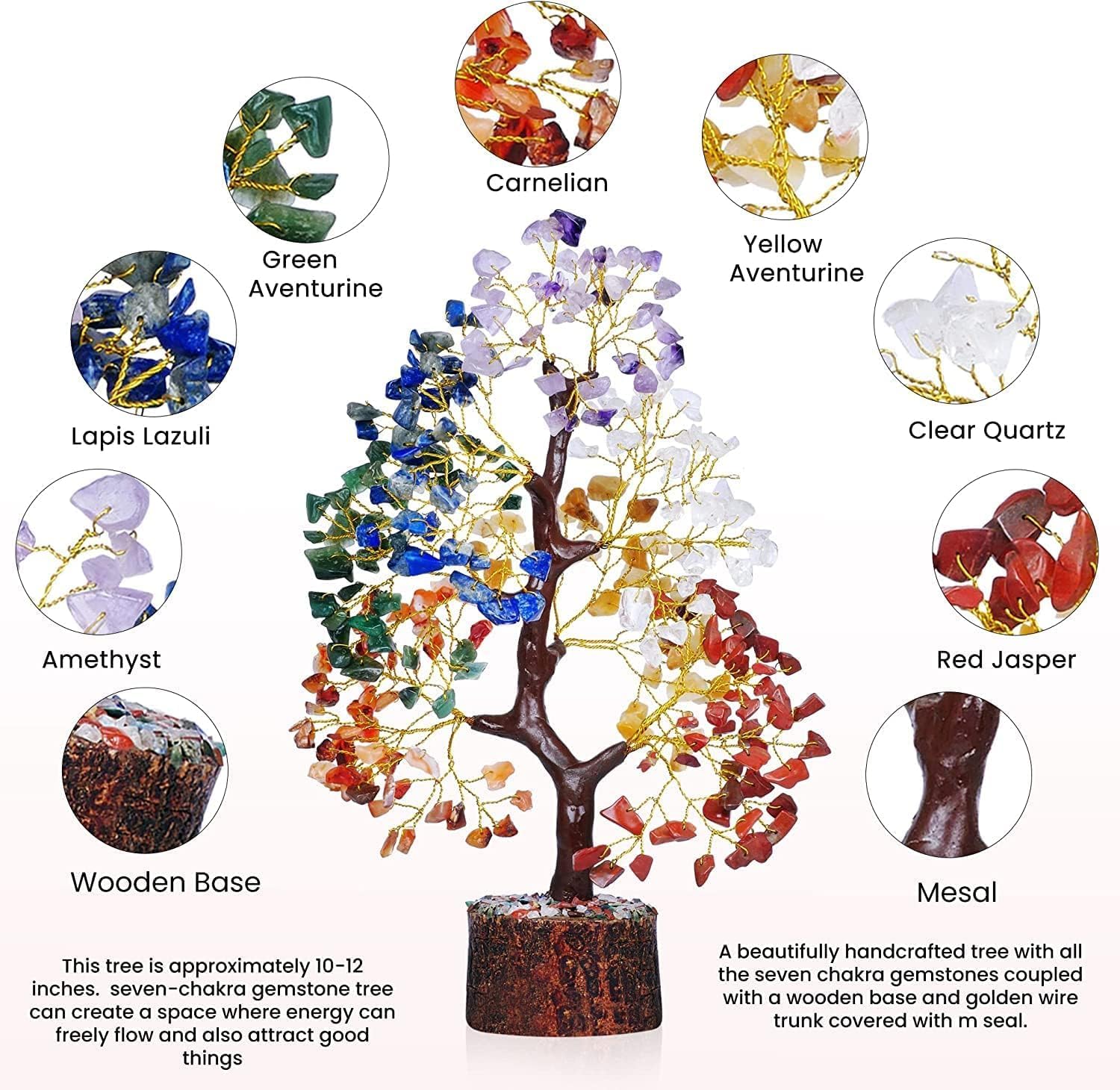 YATSKIA 7 Chakra Crystal Tree - Handmade Healing Crystal Trees with 7 Chakra Stones | Tree of Life for Meditation | Feng Shui | Birthday Gift for Woman | Gifts for Women | Home Decor | Office Décor - Image 3