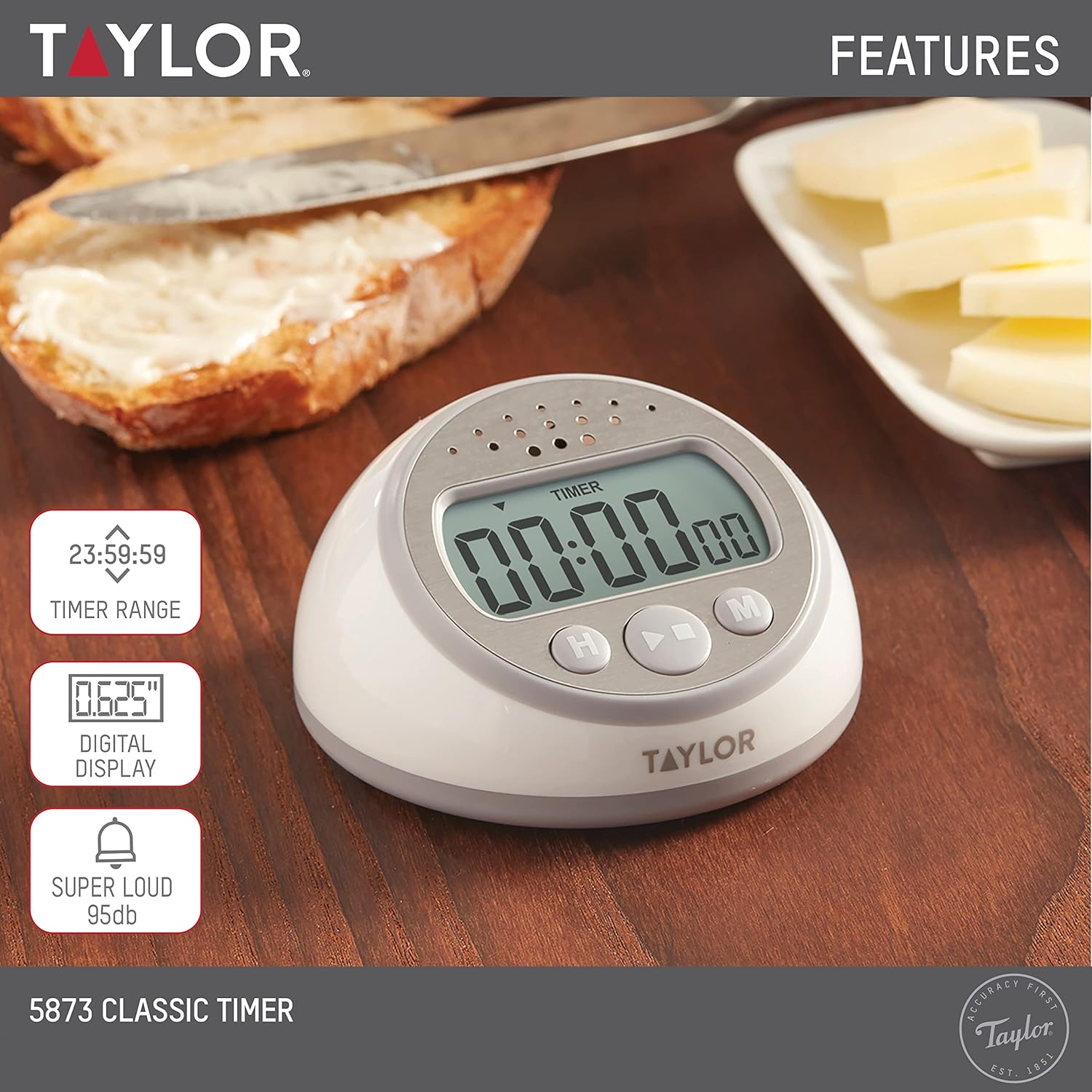 Taylor Digital Timer Counts Up and Down for School, Learning, Projects, and Kitchen Tasks, Super Loud Digital Timer, Gray - Image 2