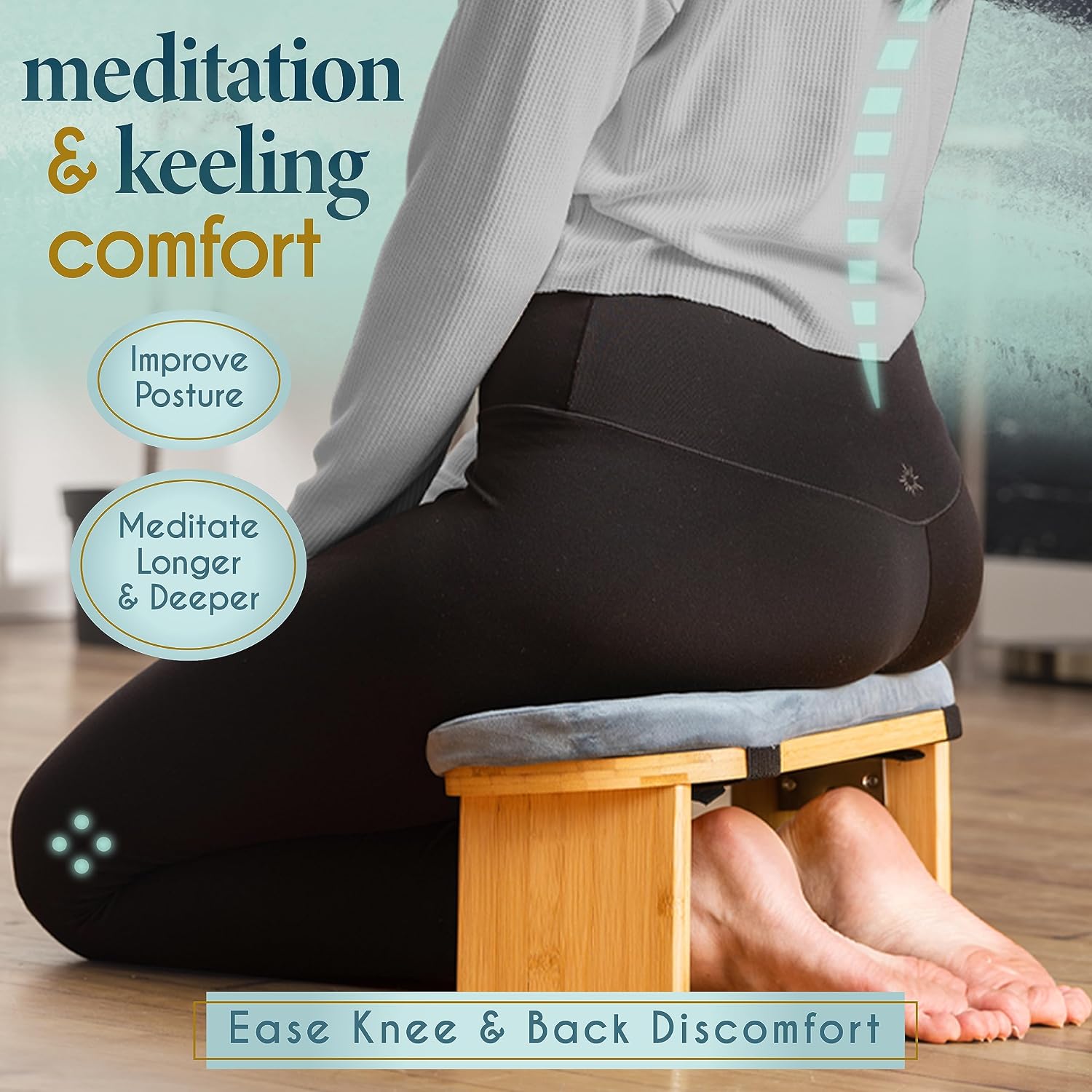 Florensi Meditation Bench - Bamboo, Foldable & Ergonomic Meditation Stool - Sturdy Prayer Bench with Meditation Cushion, Comfortable for Kneeling or Sitting - Perfect for Deeper & Longer Meditation - Image 3