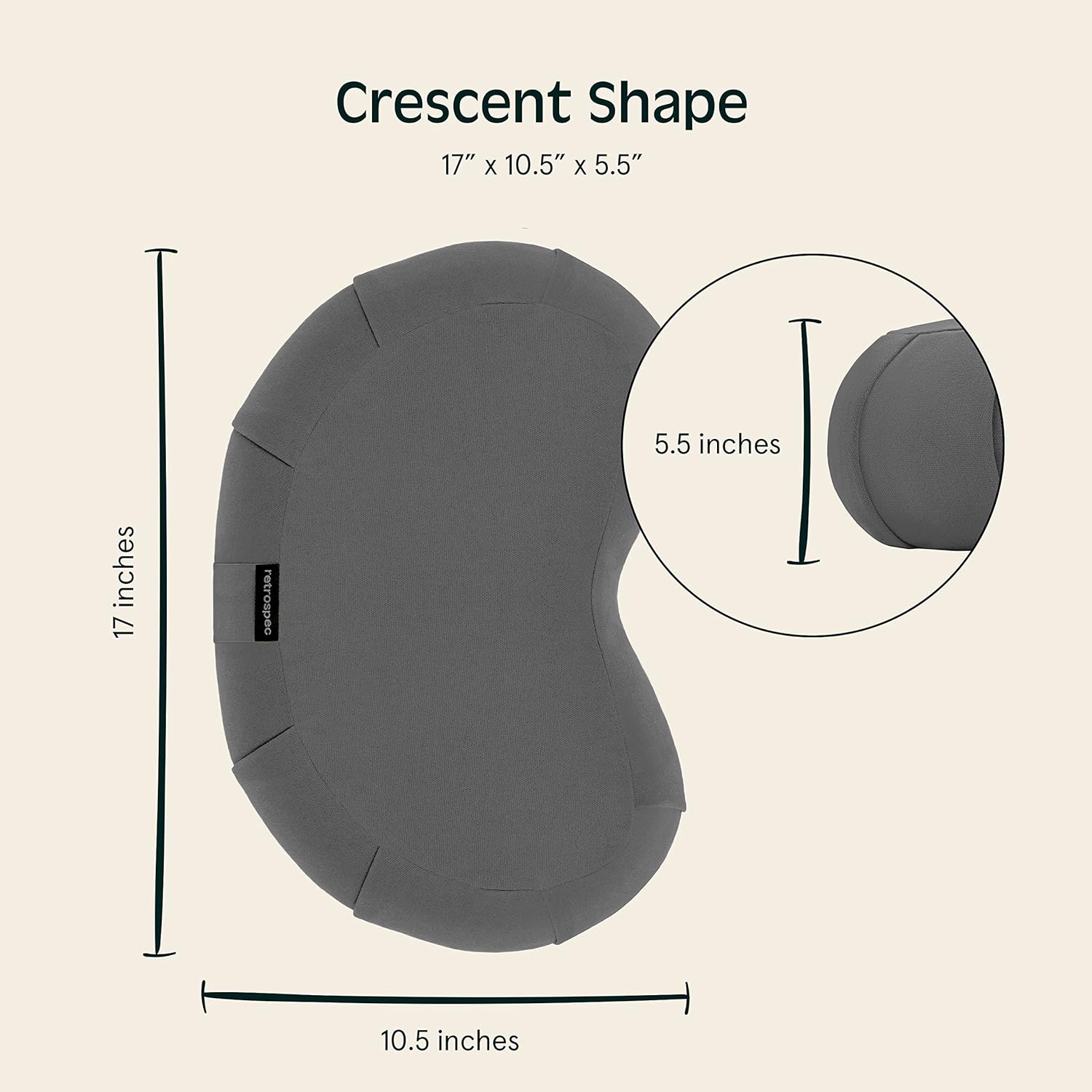Retrospec Sedona Zafu Meditation Cushion with Buckwheat Hull Fill - Adjustable Yoga & Pilates Equipment Support - 17in Crescent Cotton Cover - Image 4