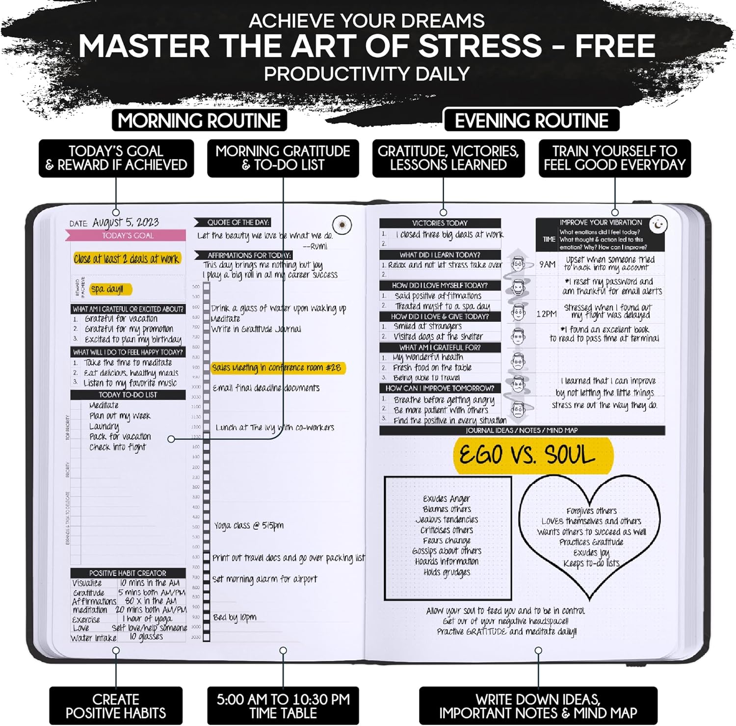 Freedom Mastery Daily Journal of Gratitude, Productivity & Habit Tracker | Undated 90-Day Planner with Daily Reflection, Mindfulness, Positivity, Vision Board & Stickers, Gratitude Journal for Women - Image 4