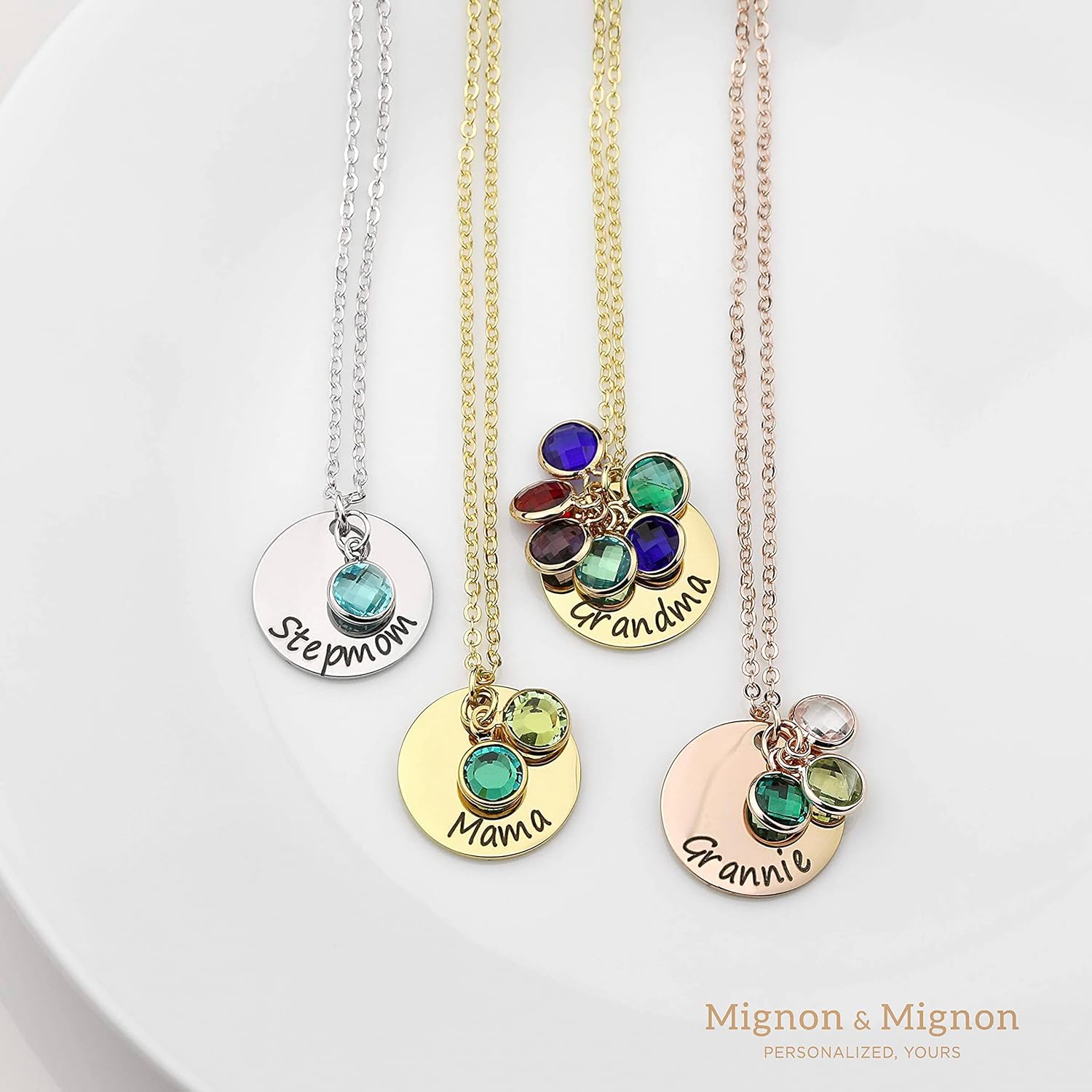 MignonandMignon Birthstone Disc Necklace Personalized Gift for Her Birthstone Amethyst Raw Stone Gift for Grandma - Image 6