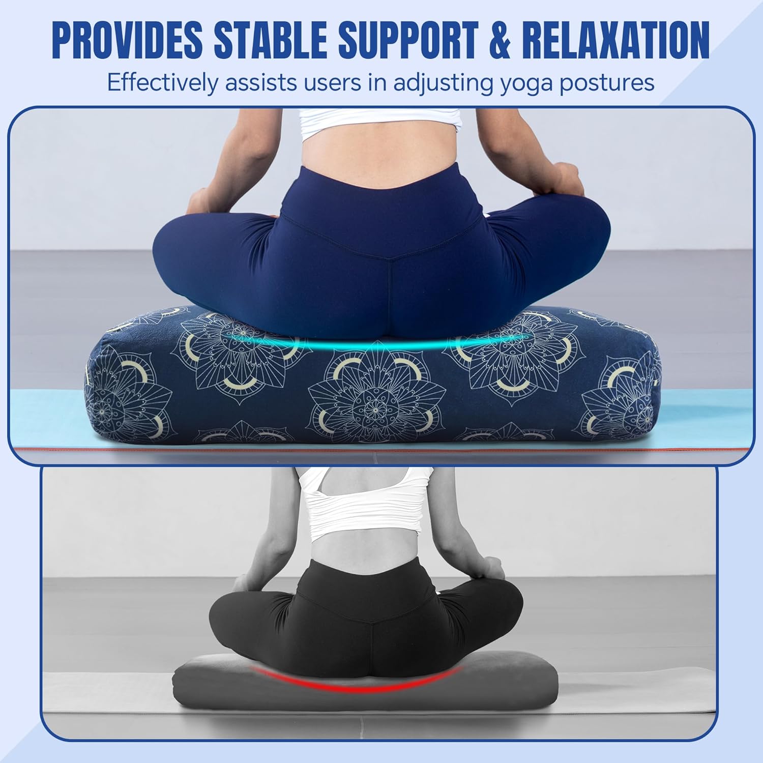 MABOZOO Yoga Bolster Pillow, Rectangular Yoga Bolster for Restorative & Meditation, Professional Meditation Cushion with Carry Handle - Image 8
