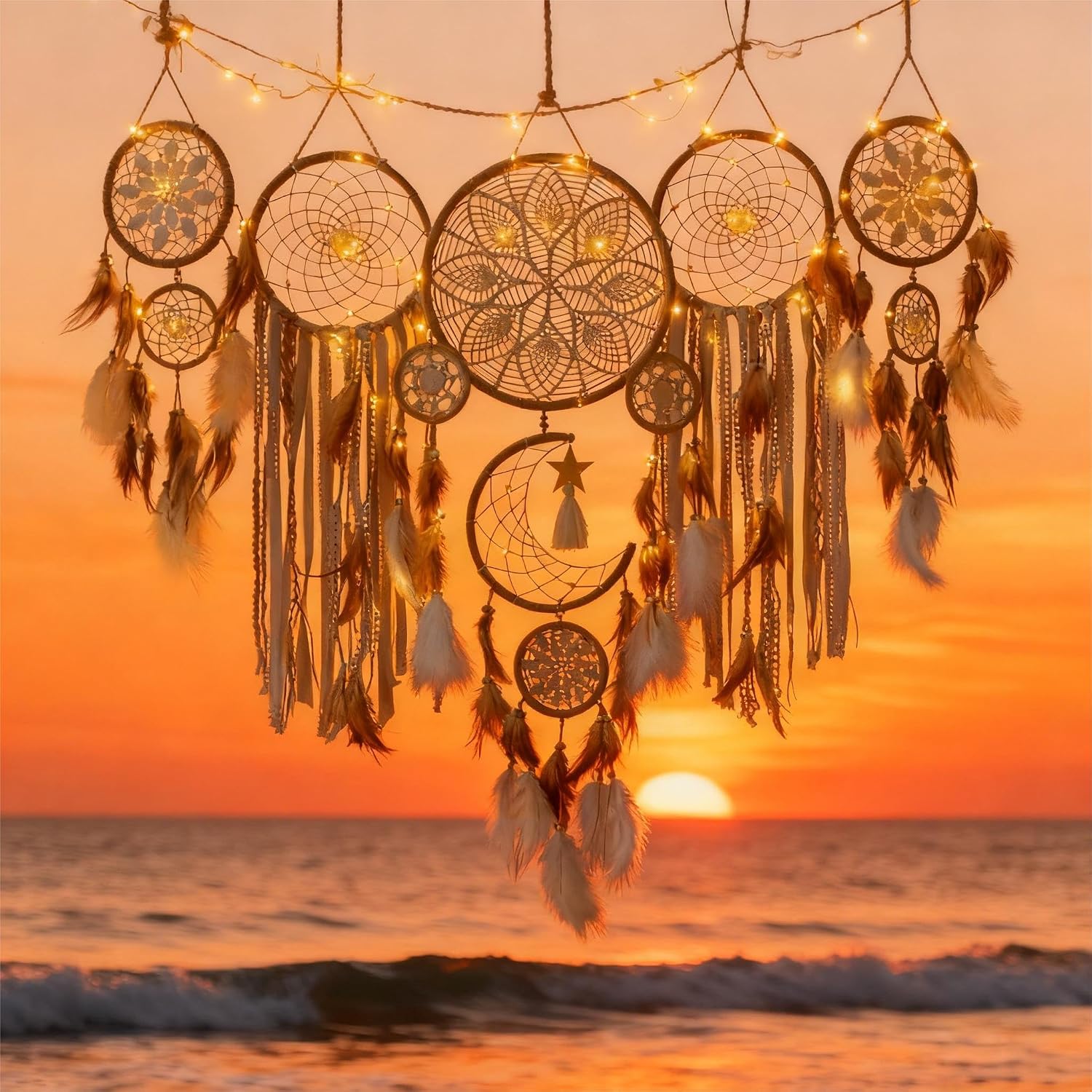 Dream Catcher Wall Decor,Large Boho Dream Catcher with Luxurious Feathers & Beads, Handmade Wall Hanging for Bedroom,Living Room, Gift Ready for Girls & Adults (Camel) - Image 3