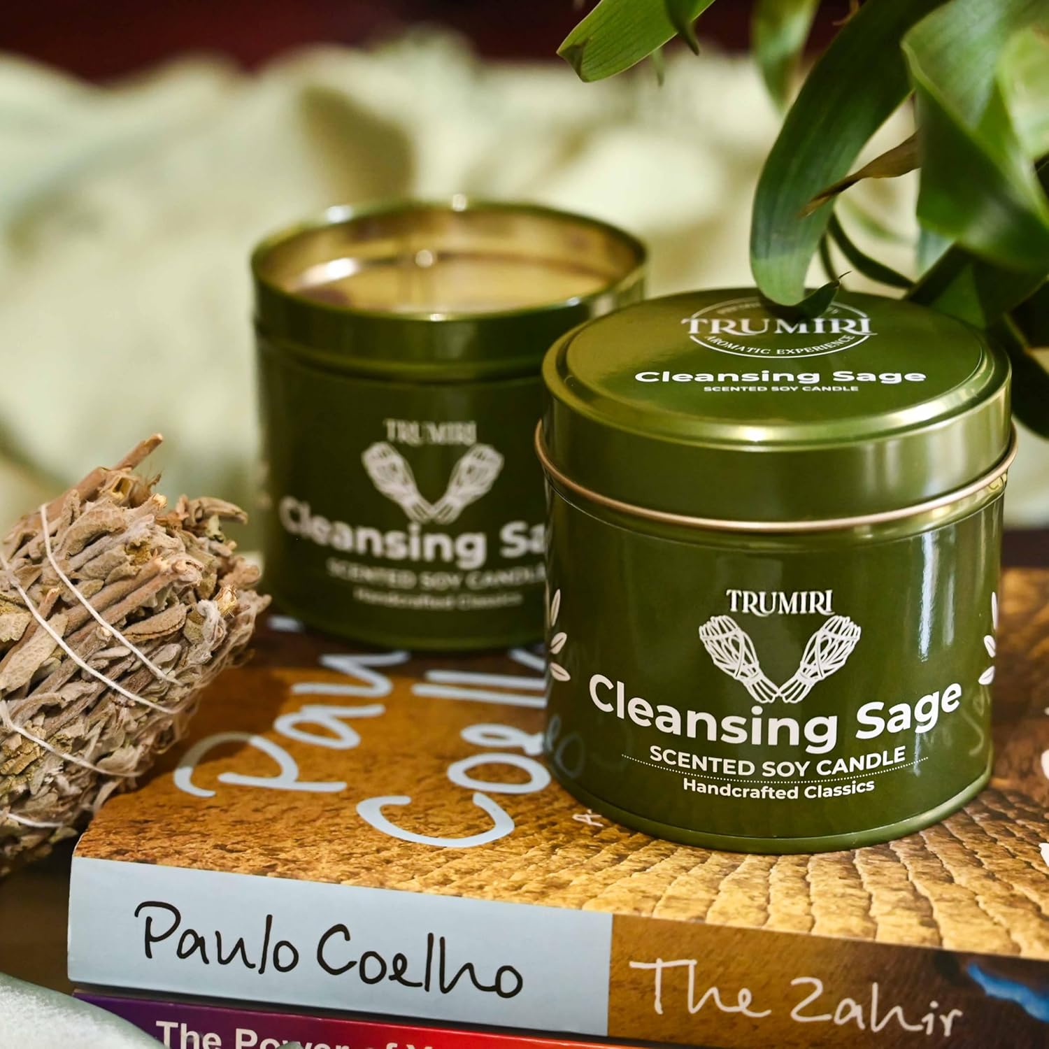 Sage Candle for Cleansing House Negative Energy Smudge Kit - 5oz Soy Wax Natural Clean Organic Non Toxic - Aromatherapy Spiritual Meditation Gifts - Long Lasting Highly Scented Candel with Crystals - Image 7