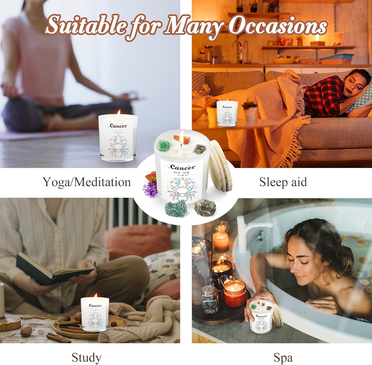 Cancer Gifts for Women, Zodiac Cancer Candle with Healing Crystals, Astrology Birthday Gifts for Women, Mom, Sister, Friends, Meditation, Yoga, Relaxation (7oz) - Image 6