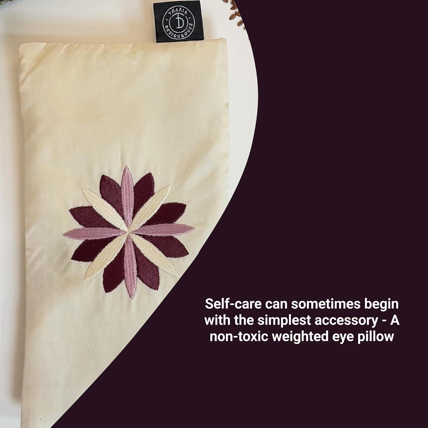 Tharie Organic Cotton Aromatherapy Eye Pillow with Flaxseed & Lavender, Hot & Cold Use, 23 x 13 cm - Image 9