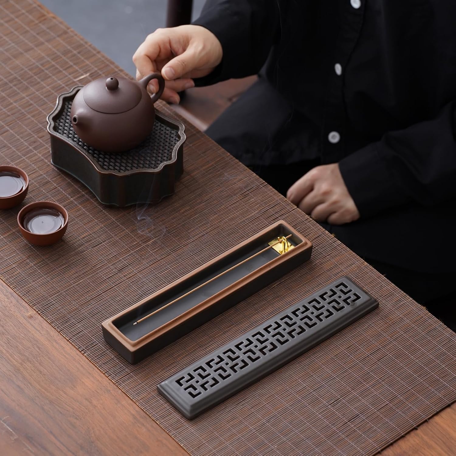 CEREMONY Incense Holder for Sticks, Ceramic Insence-Stick Holder Ash Catcher, Incense Holder Timkburner for Meditation Yoga Spa Room Incense Holder (Lever Brown) - Image 9