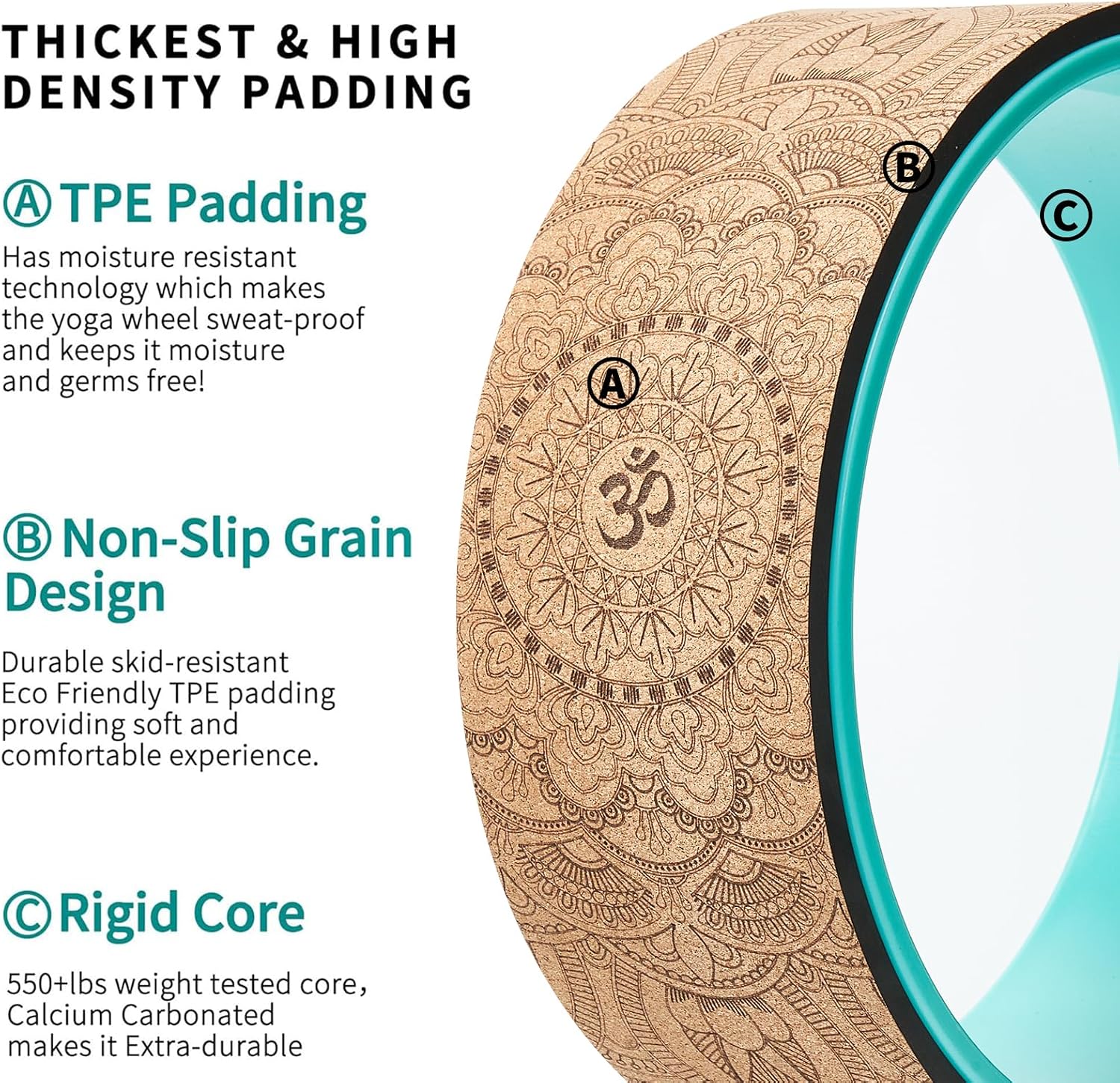 Yoga Wheel Set, Upgraded Back Wheels for Pain Relief & Stretching, Strongest Back Roller for Deep Tissue Massage, Improving Yoga Poses Backbend (CORK) - Image 3
