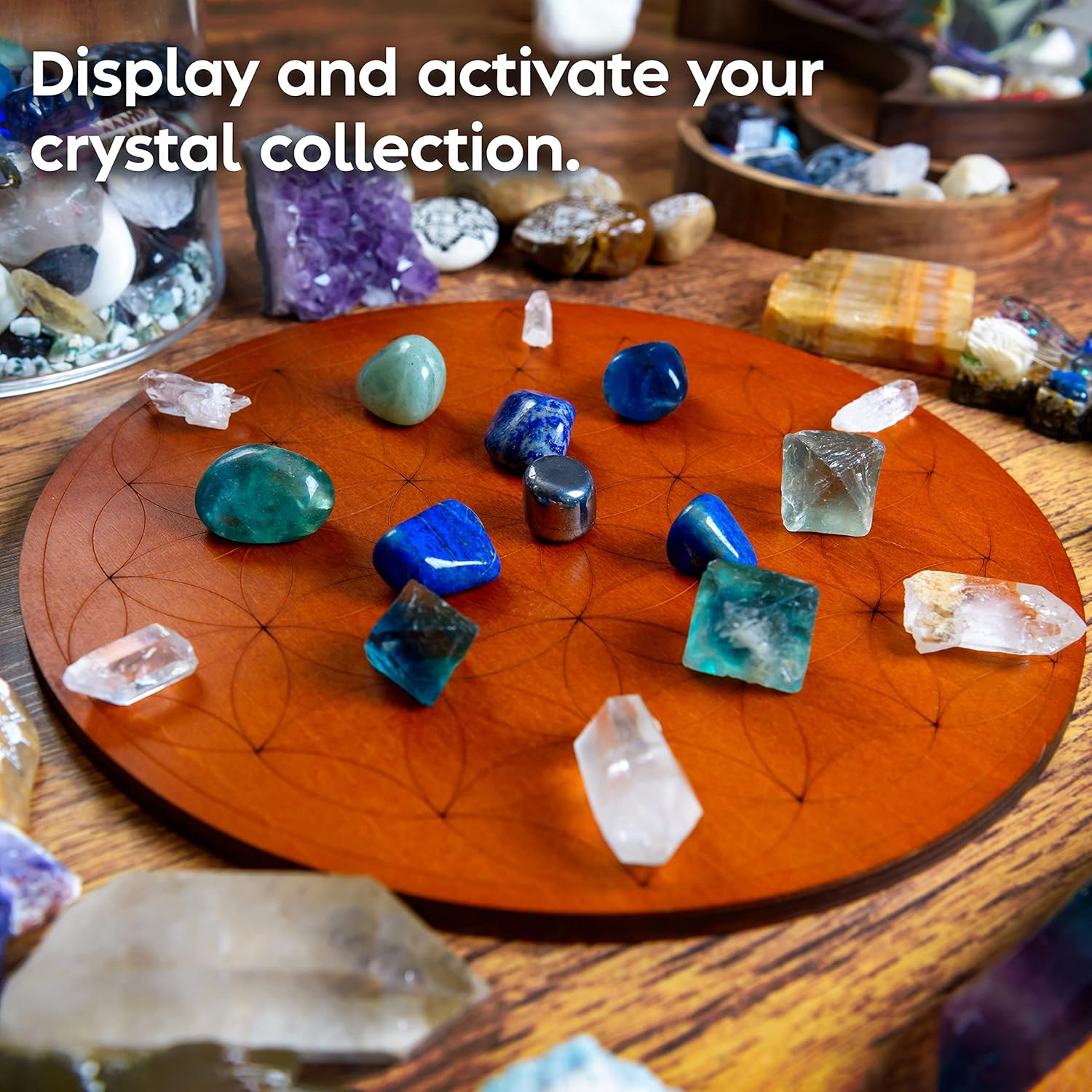 Crystal Grid Board for Stones - 10" Diameter Flower of Life Sacred Geometry Board - Amplify the Power of Your Crystals - Chakra Grid Plate, Altar Decor - Flor de la Vida - Image 3