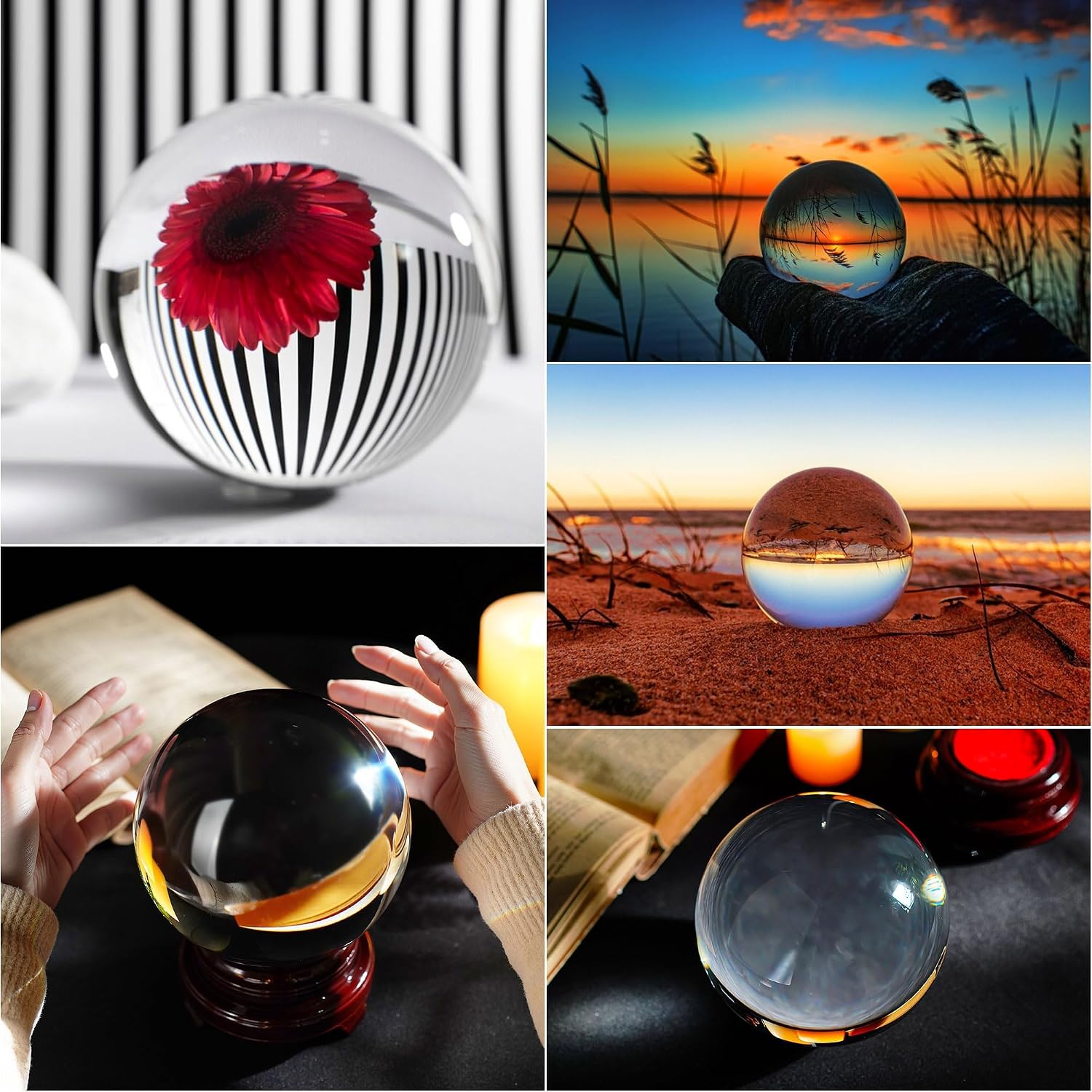 QFkris 150mm/6inch Clear Crystal Ball with Wooden Stand Fortune Teller Mystical Quartz Ball Photography Props FengShui Divination Spheres - Image 7
