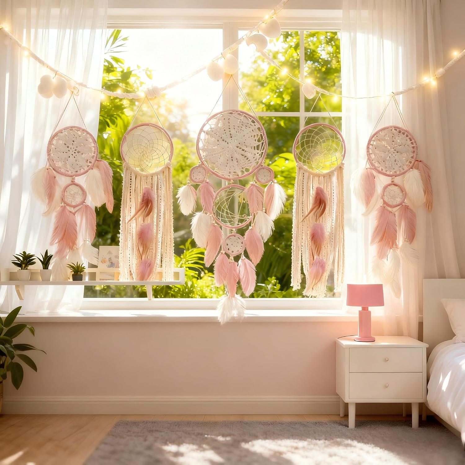 Dream Catcher Wall Decor,Large Boho Dream Catcher with Luxurious Feathers & Beads, Handmade Wall Hanging for Bedroom,Living Room, Gift Ready for Girls & Adults (Pink) - Image 2