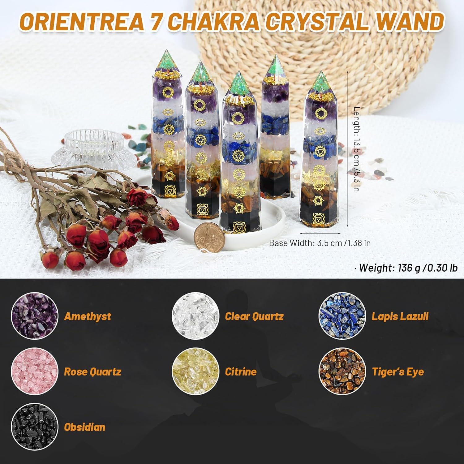 7 Chakra Crystal Wand – Handmade Crystal Tower with Tree of Life Healing Crystals for Chakra Balance, Energy Cleansing, Reiki, Home Decor, Crystals and Healing Stones - Image 2