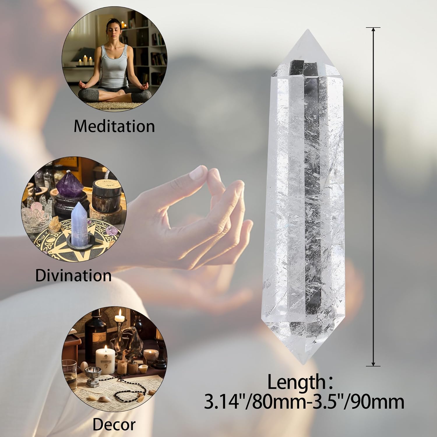 YATOJUZI 3.5" Clear Quartz Crystals Wand Natural Crystals and Healing Stones Large Clear Quartz Crystal Hexagonal Points Crystal Gifts for Women Meditation Divination Reiki Energy 1PCS - Image 2